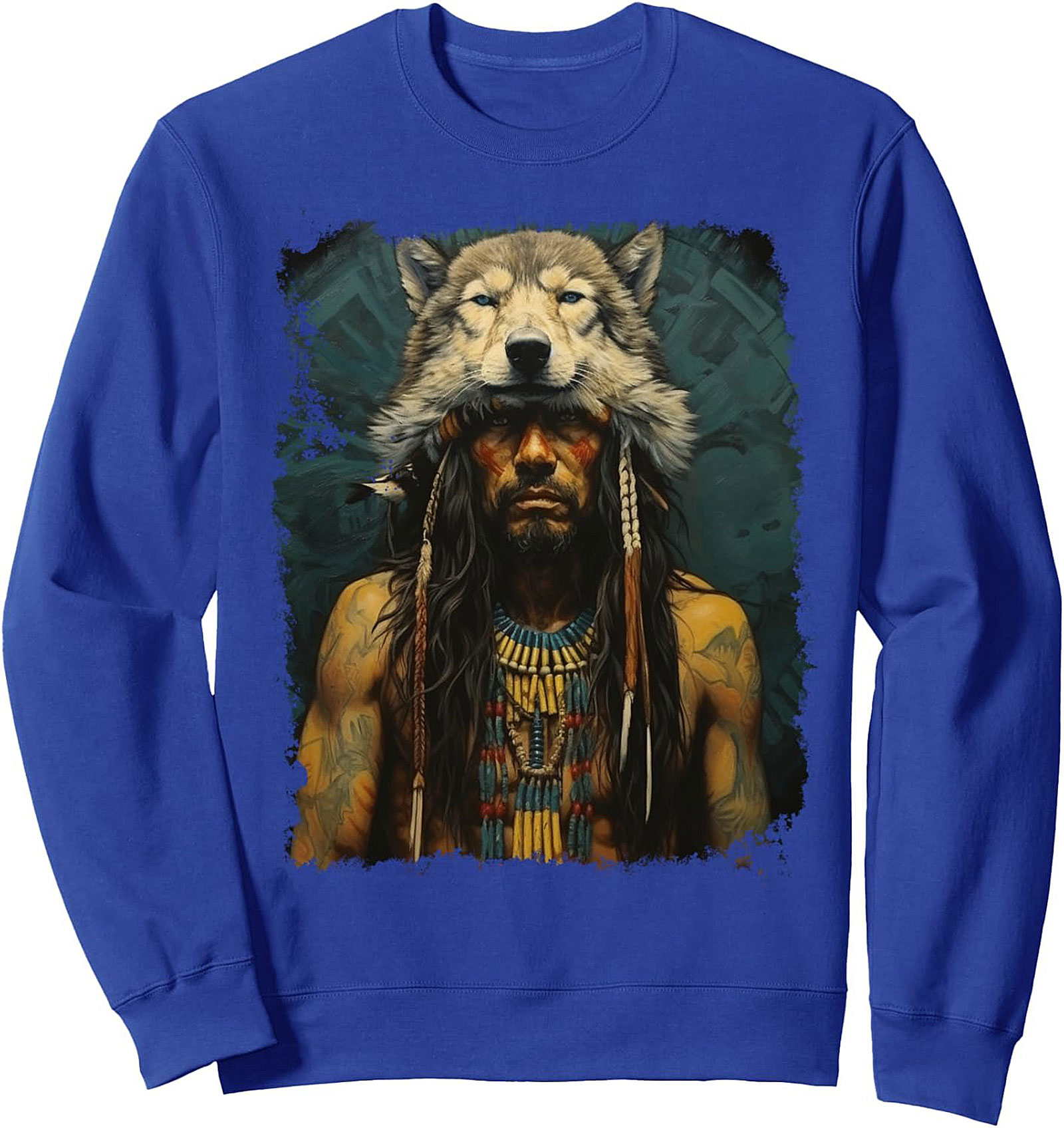 Indigenous Wolf Spirit Graphic Sweatshirt Cozy Crewneck