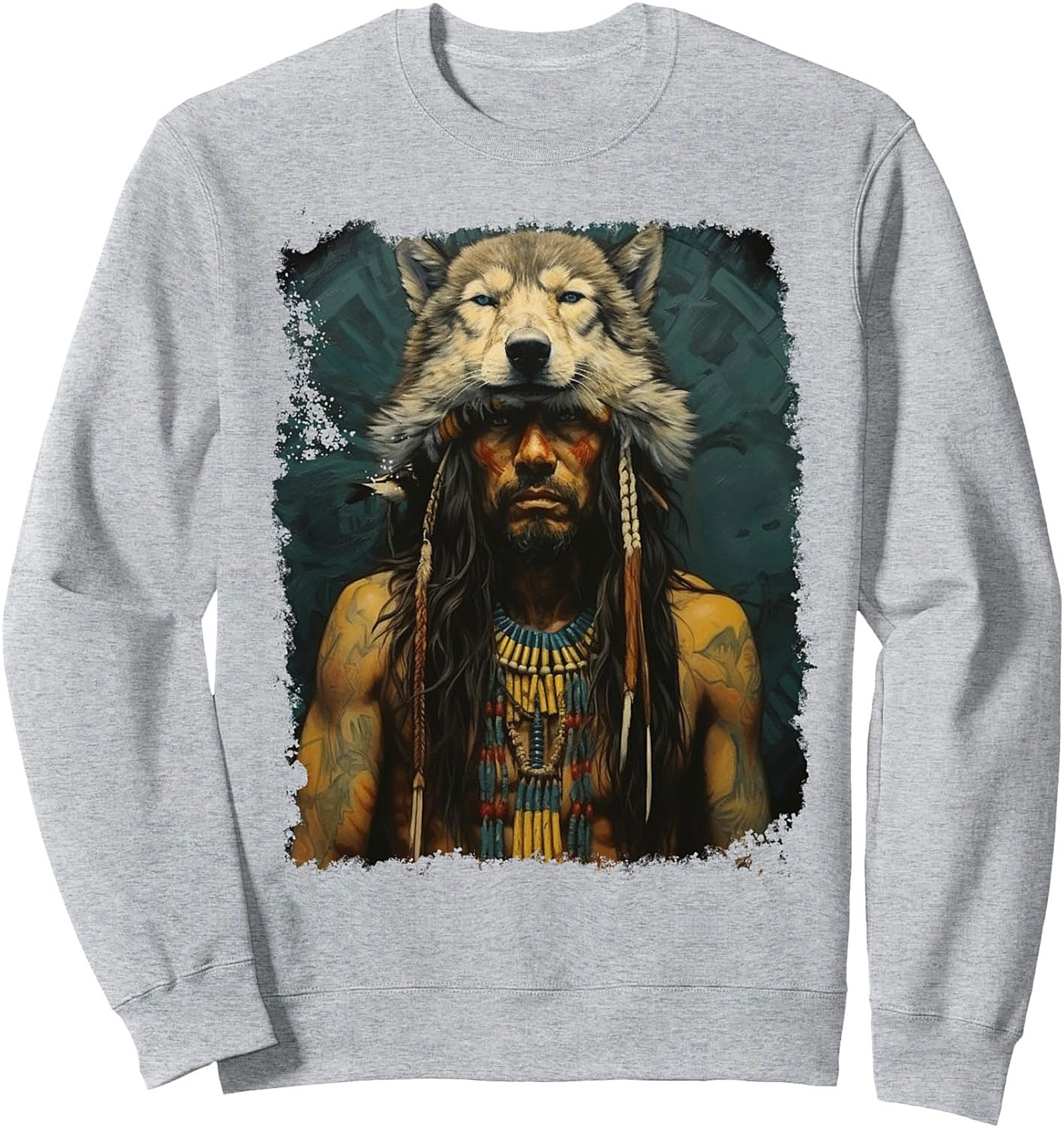 Indigenous Wolf Spirit Graphic Sweatshirt Cozy Crewneck