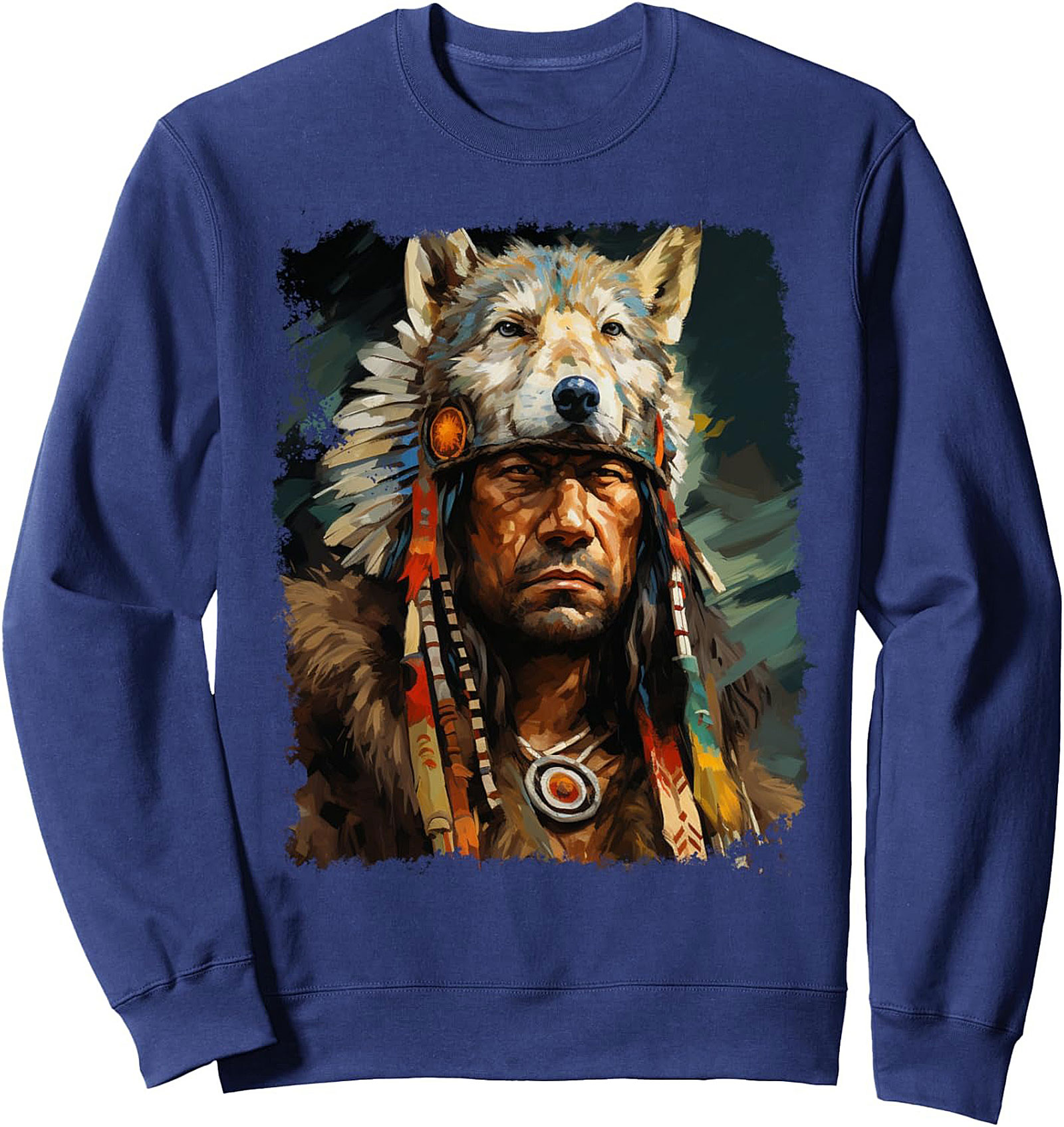 Indigenous Wolf Graphic Sweatshirt Cozy Crewneck Pullover