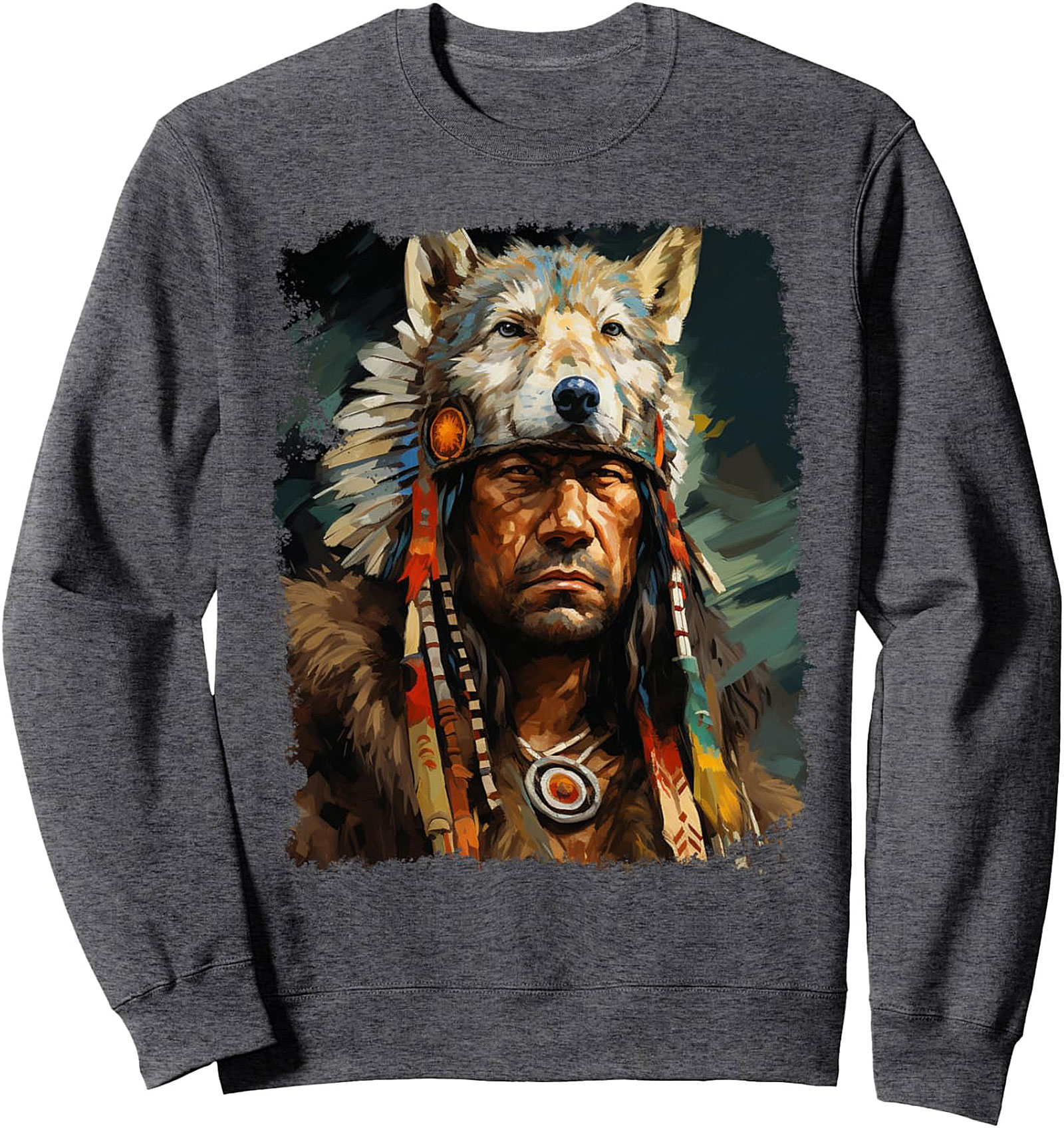 Indigenous Wolf Graphic Sweatshirt Cozy Crewneck Pullover