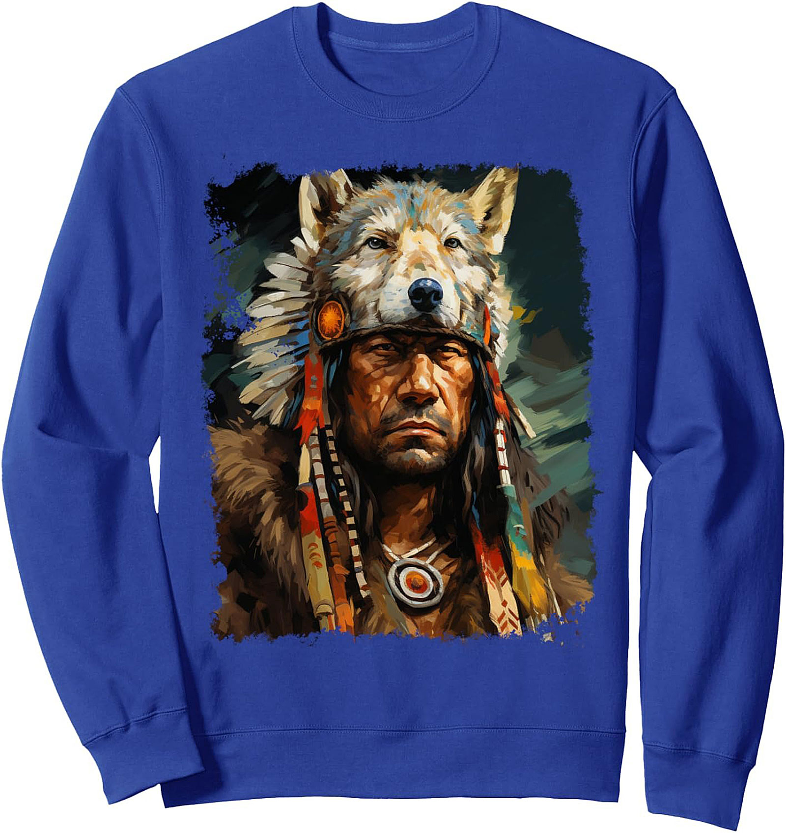 Indigenous Wolf Graphic Sweatshirt Cozy Crewneck Pullover
