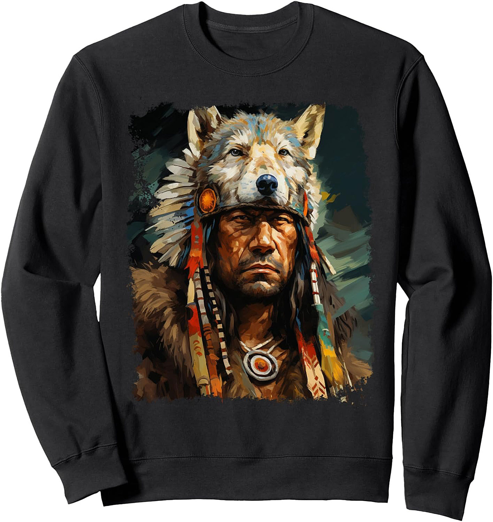 Indigenous Wolf Graphic Sweatshirt Cozy Crewneck Pullover