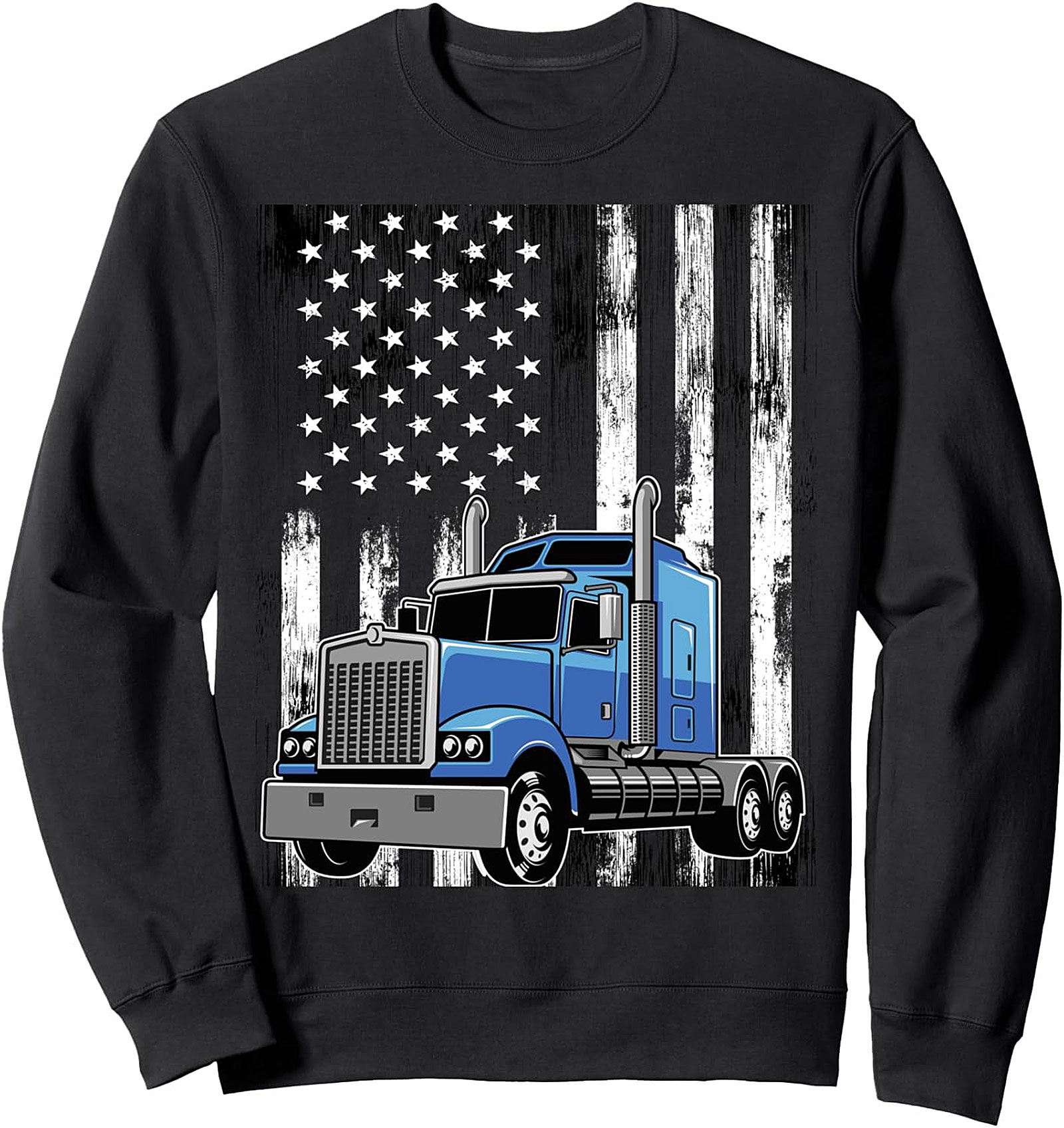 Patriotic Trucker Sweatshirt | Distressed Flag Big Rig Crewneck