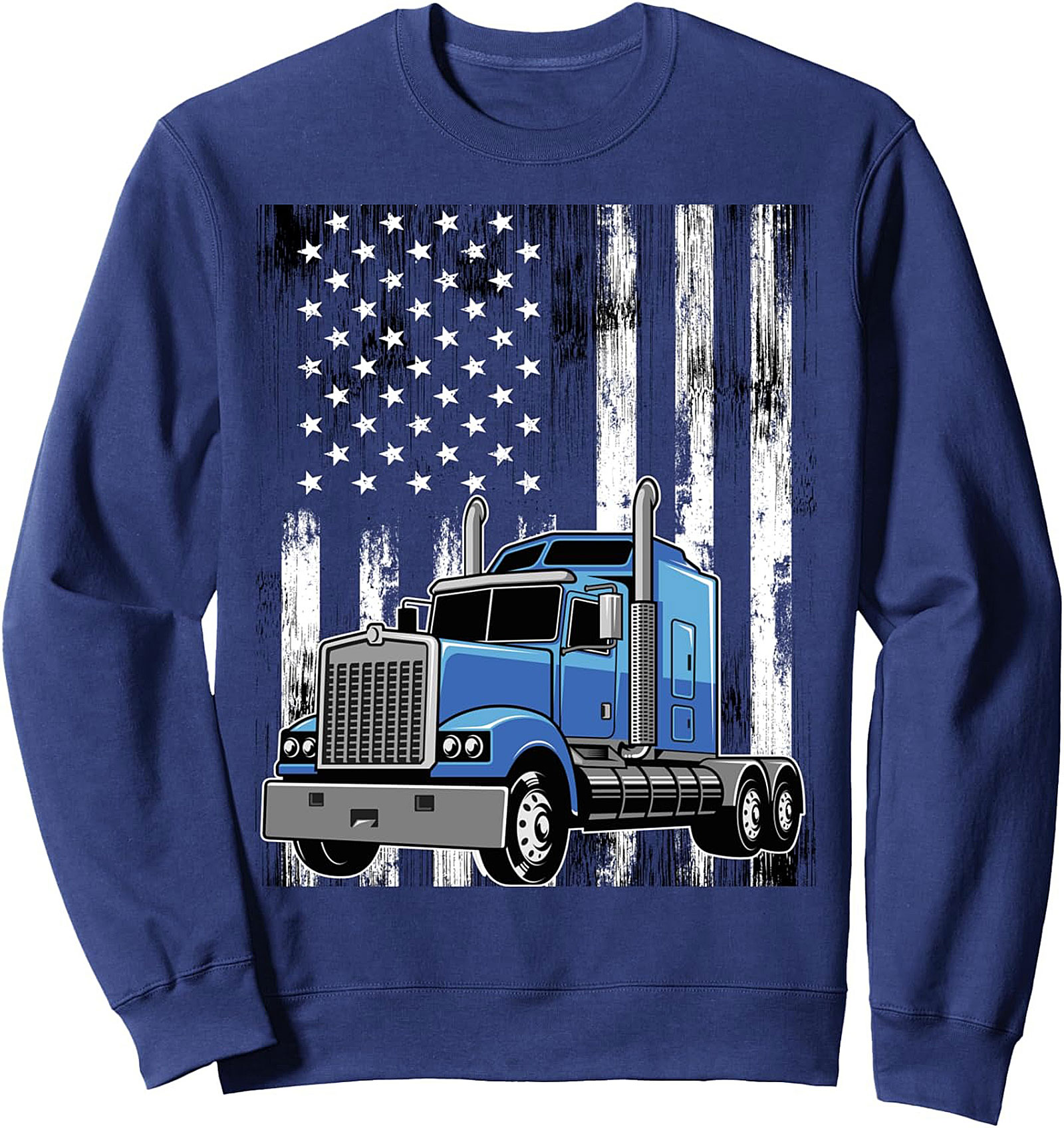 Patriotic Trucker Sweatshirt | Distressed Flag Big Rig Crewneck