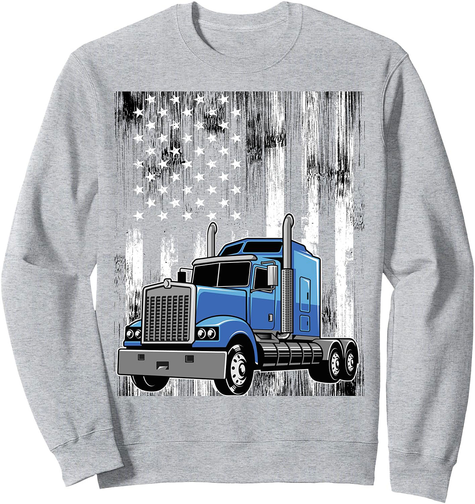 Patriotic Trucker Sweatshirt | Distressed Flag Big Rig Crewneck