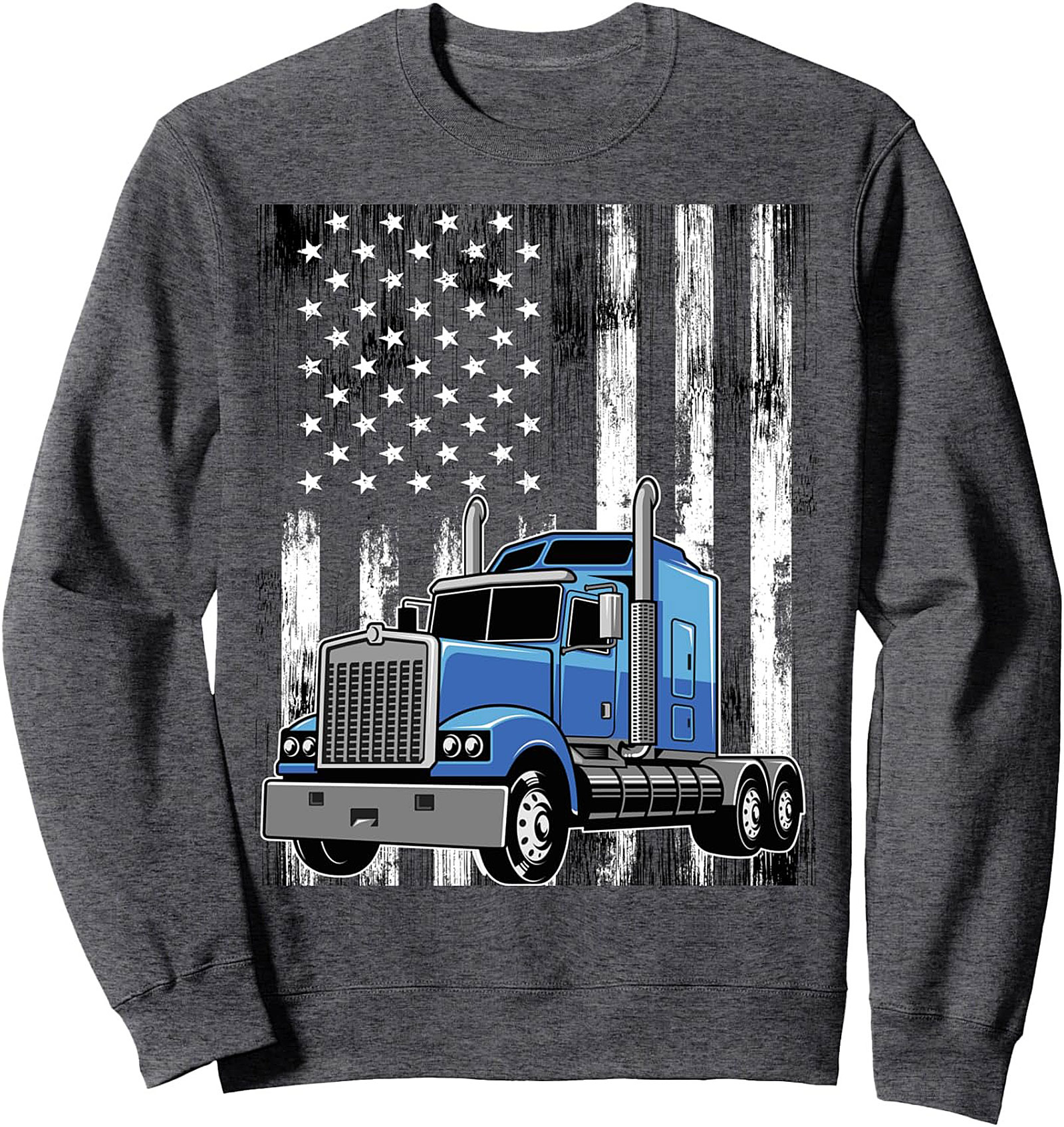 Patriotic Trucker Sweatshirt | Distressed Flag Big Rig Crewneck