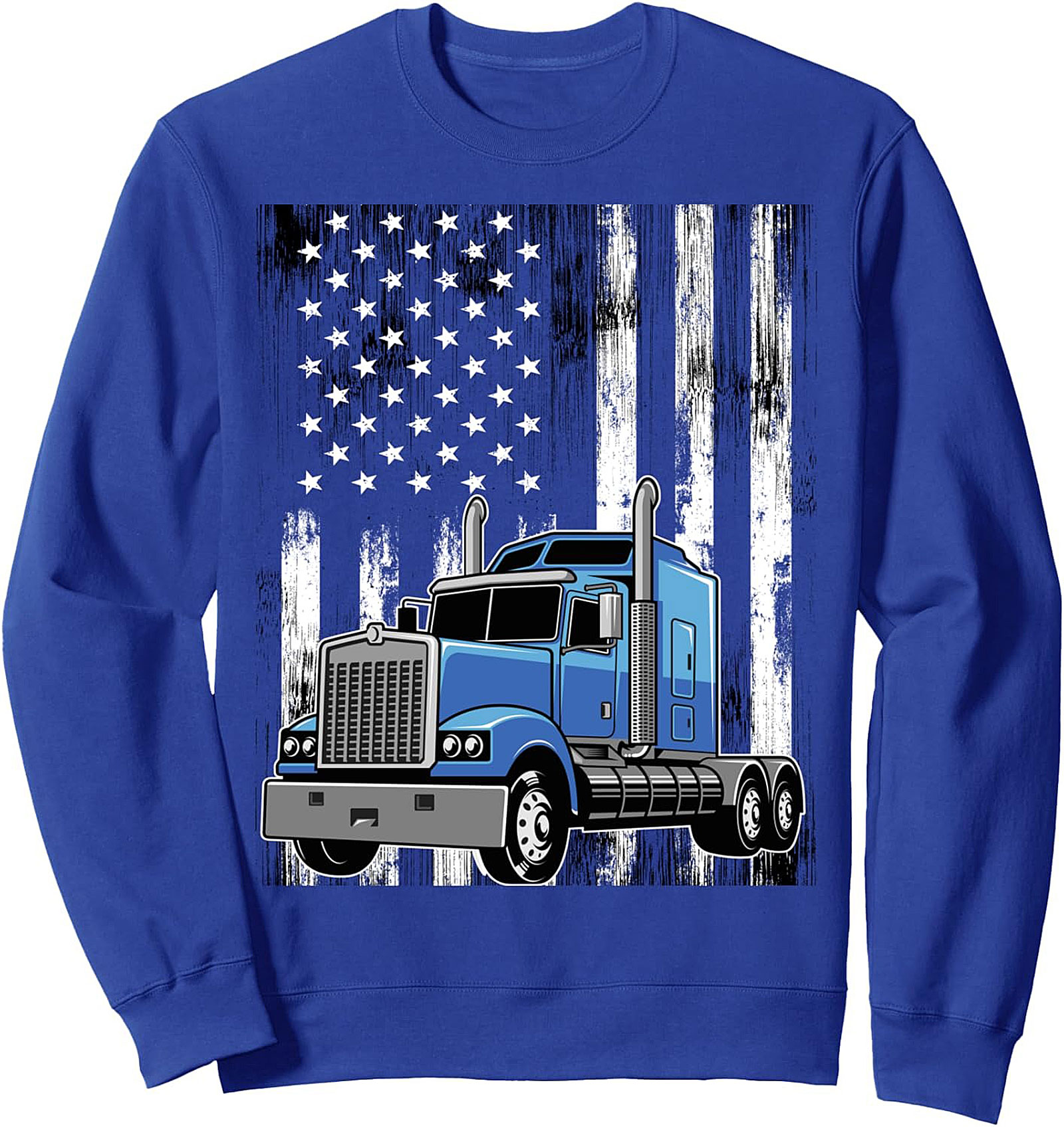 Patriotic Trucker Sweatshirt | Distressed Flag Big Rig Crewneck