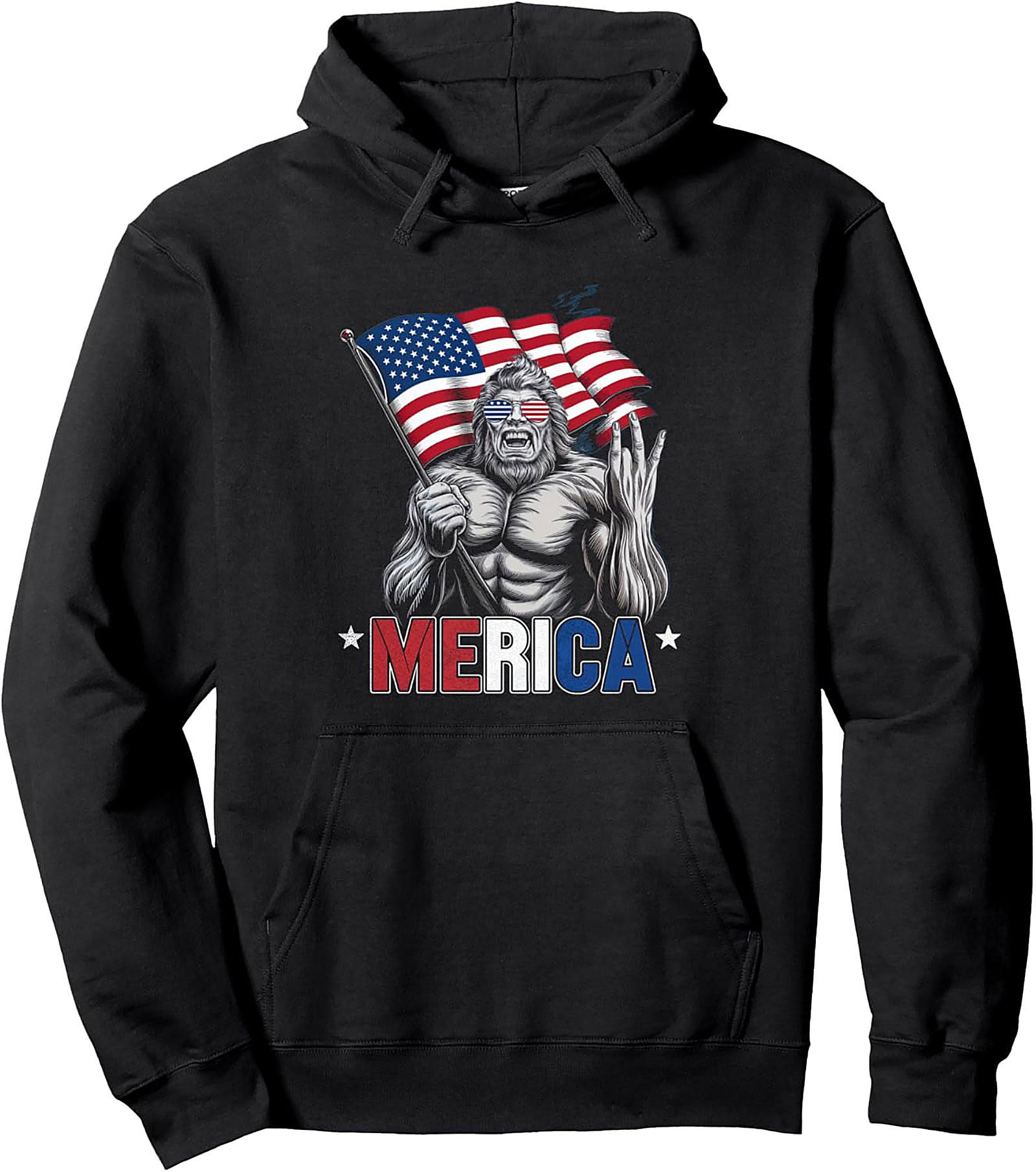 Patriotic Bigfoot 'Merica Pullover Hoodie | Graphic