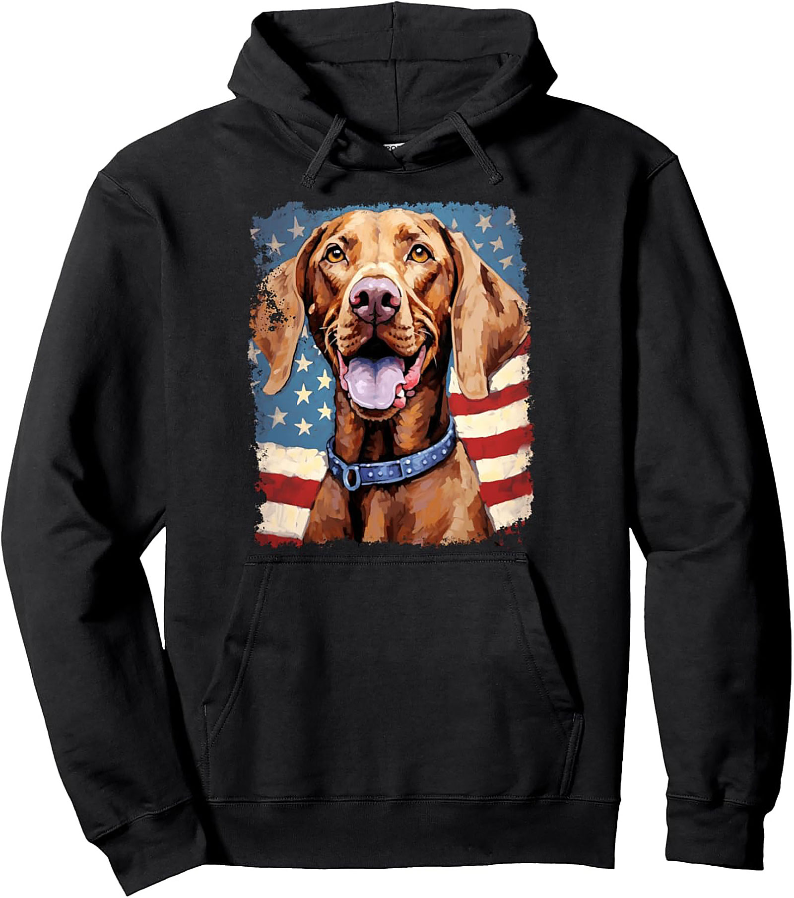 Patriotic Vizsla American Flag Pullover Hoodie | Dog Gift