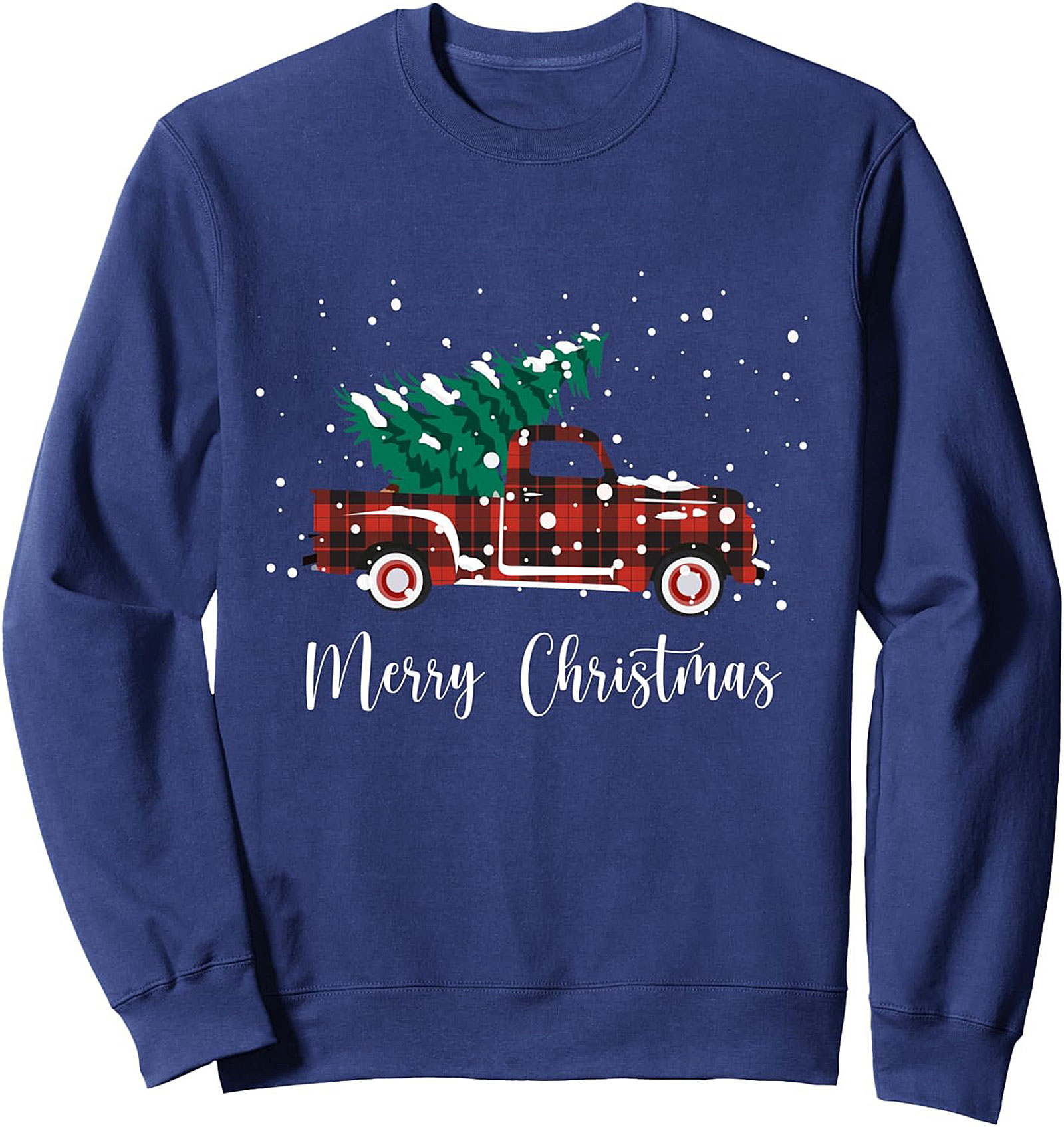 Buffalo Plaid Christmas Truck Sweatshirt | Vintage Holiday Crewneck Pullover