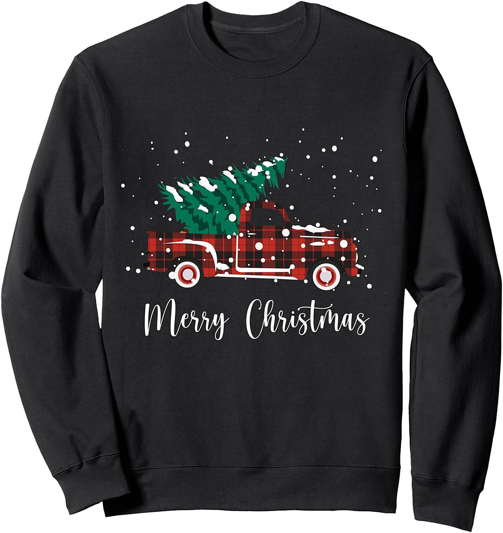 Buffalo Plaid Christmas Truck Sweatshirt | Vintage Holiday Crewneck Pullover
