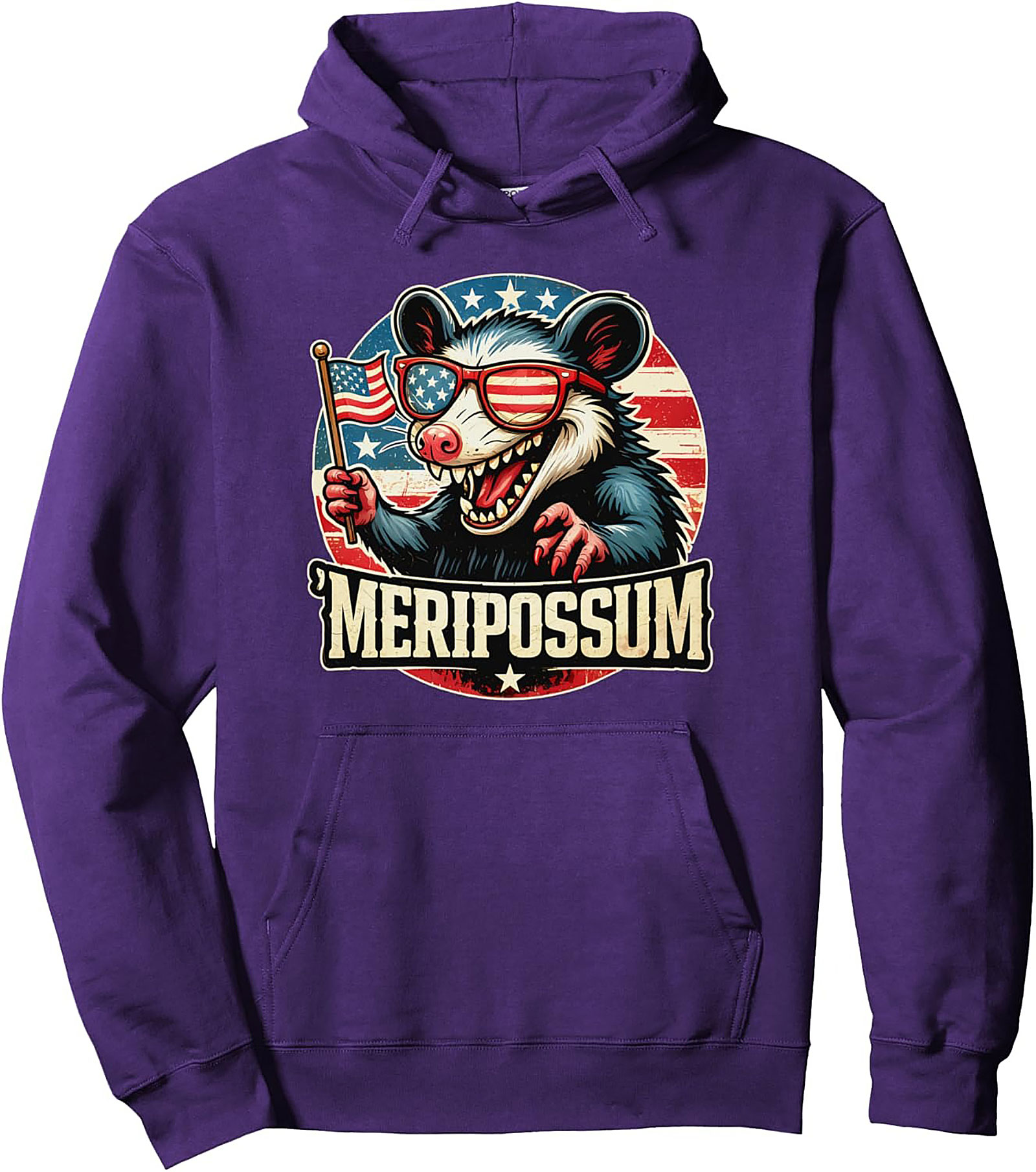 Meripossom Pullover Hoodie | Patriotic Opossum Graphic