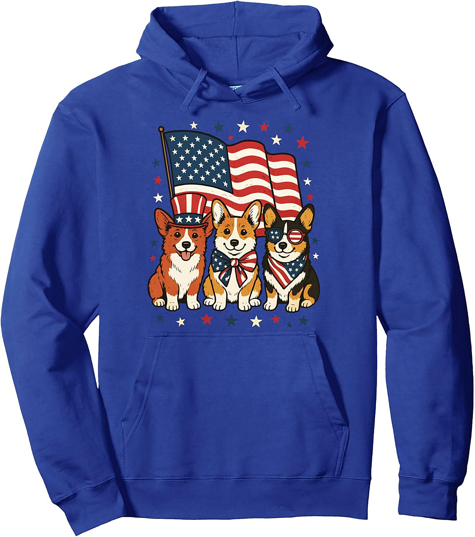 Patriotic Corgi Pullover Hoodie | American Dog Graphic