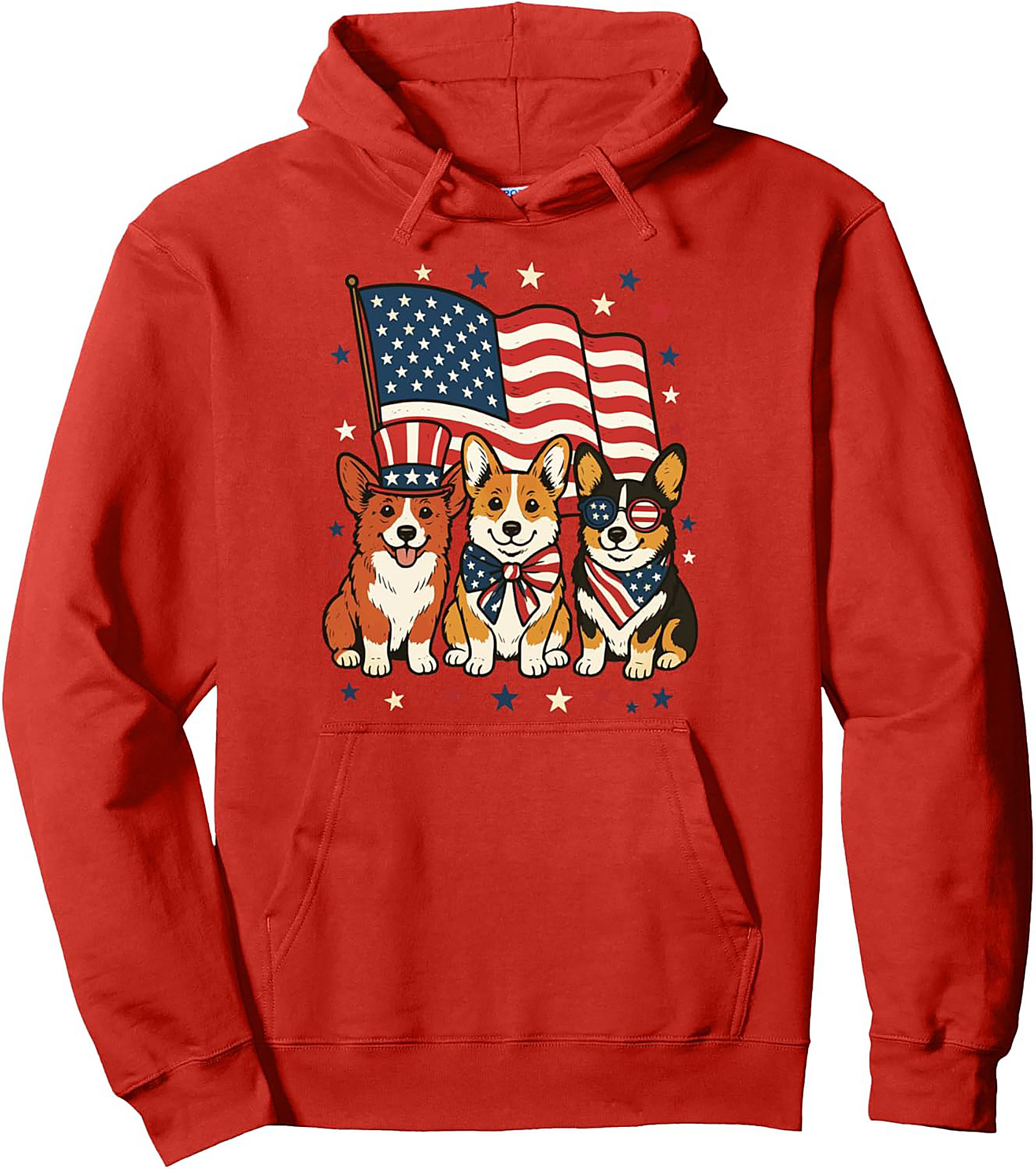 Patriotic Corgi Pullover Hoodie | American Dog Graphic