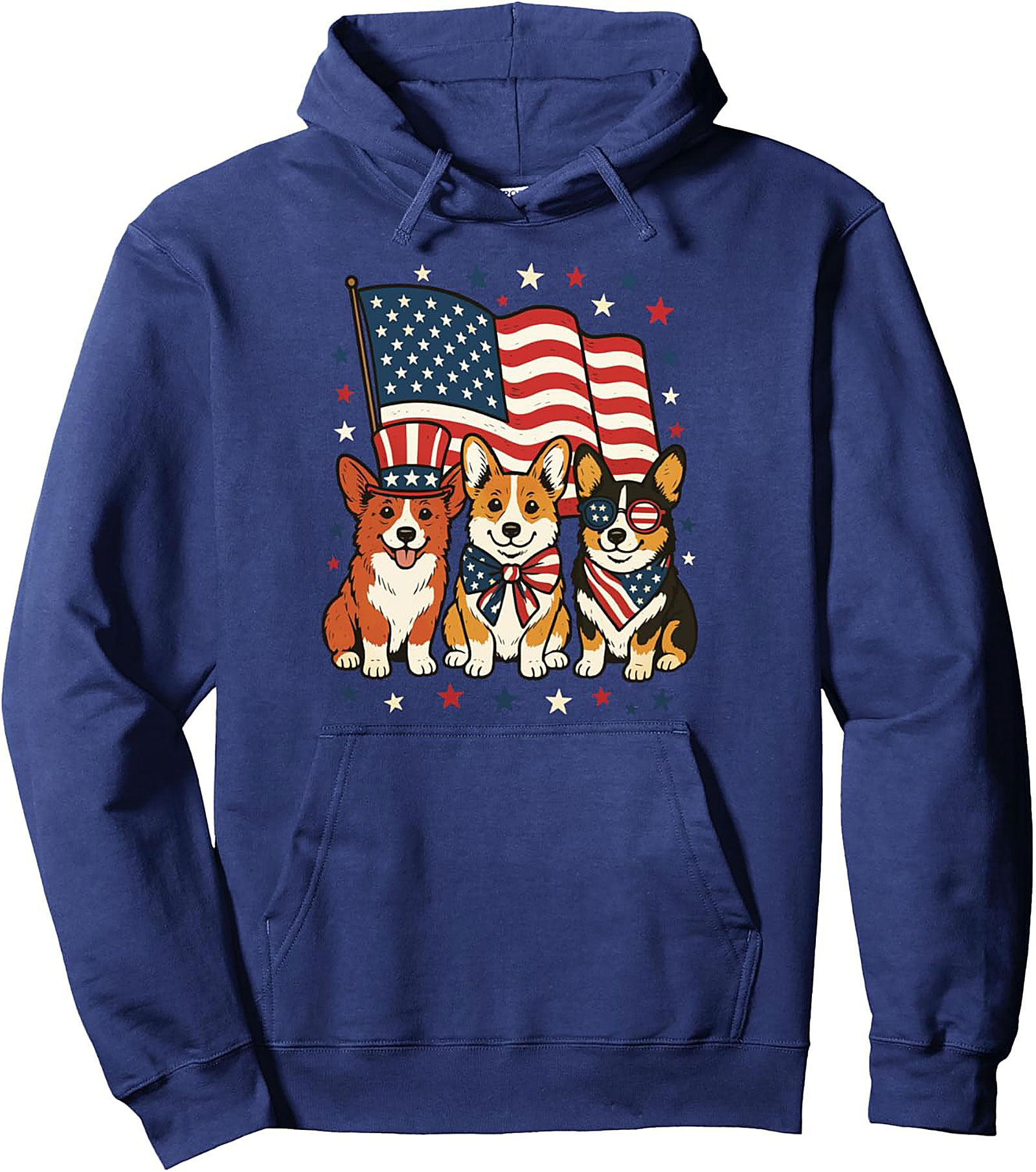 Patriotic Corgi Pullover Hoodie | American Dog Graphic