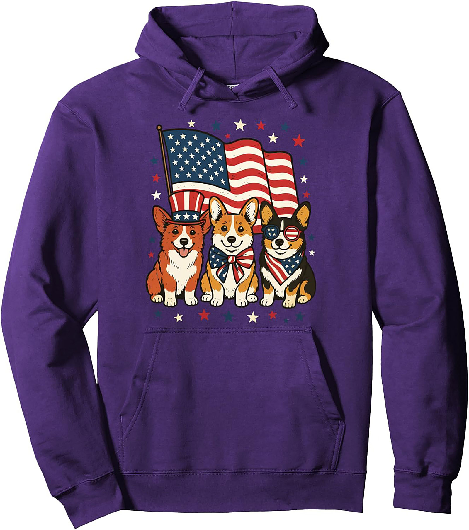 Patriotic Corgi Pullover Hoodie | American Dog Graphic
