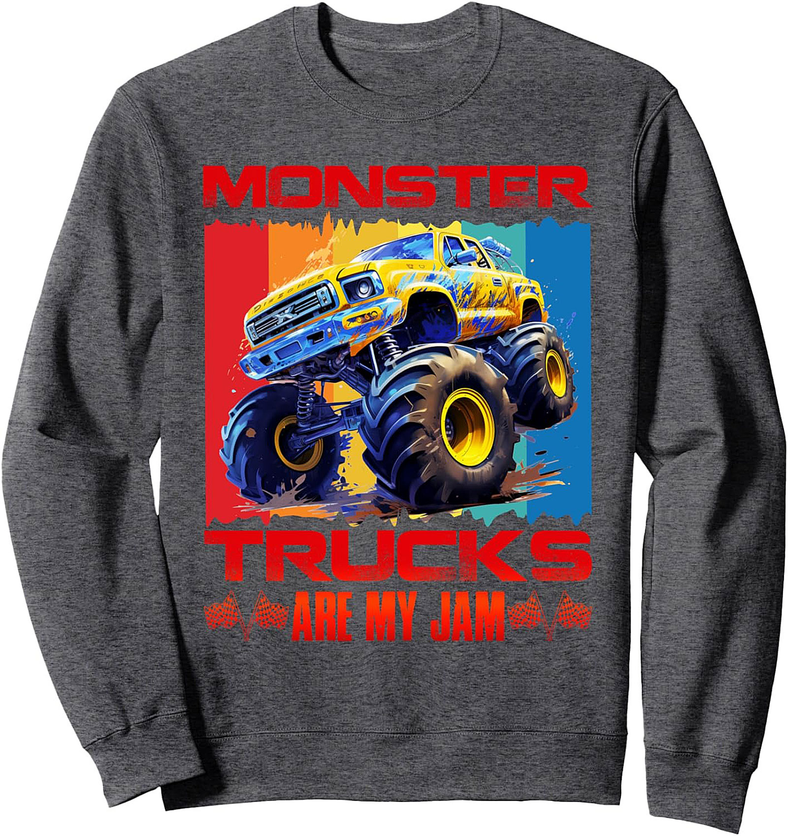 MONSTER TRUCKS ARE MY JAM Graphic Sweatshirt | Retro Monster Truck Crewneck Pullover