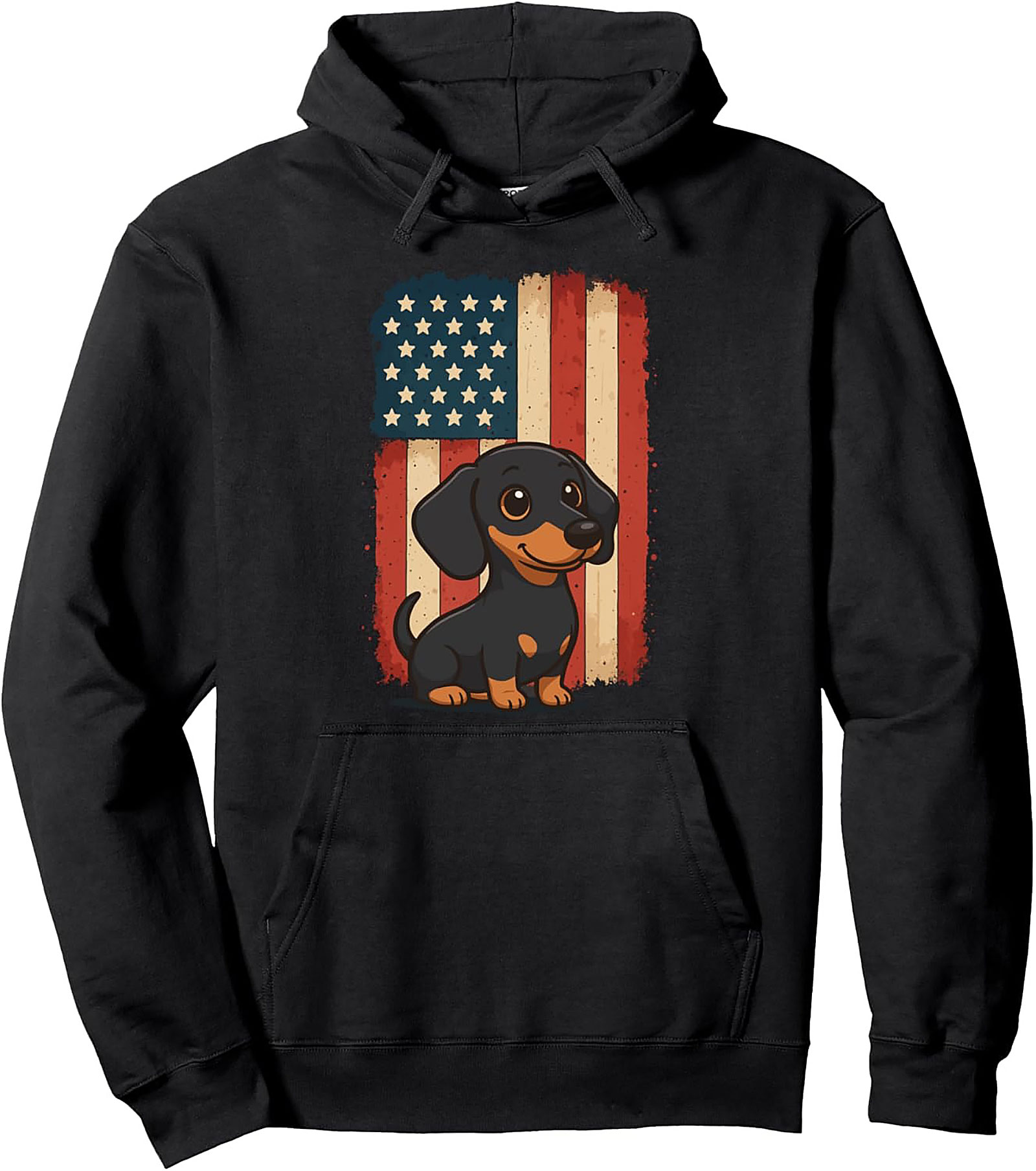 Patriotic Dachshund Pullover Hoodie | Vintage Doxie Graphic