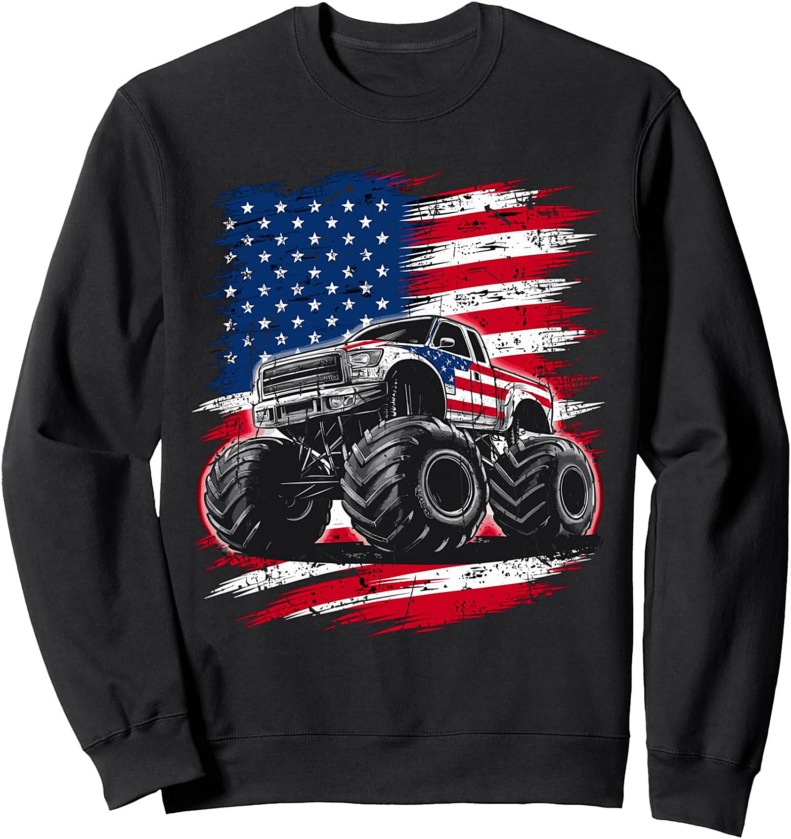 American Flag Monster Truck Crewneck Sweatshirt 