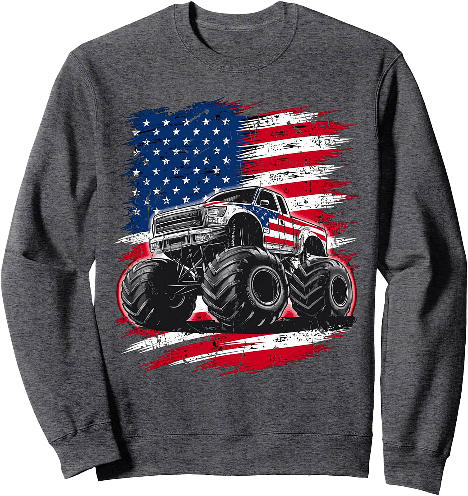 American Flag Monster Truck Crewneck Sweatshirt 