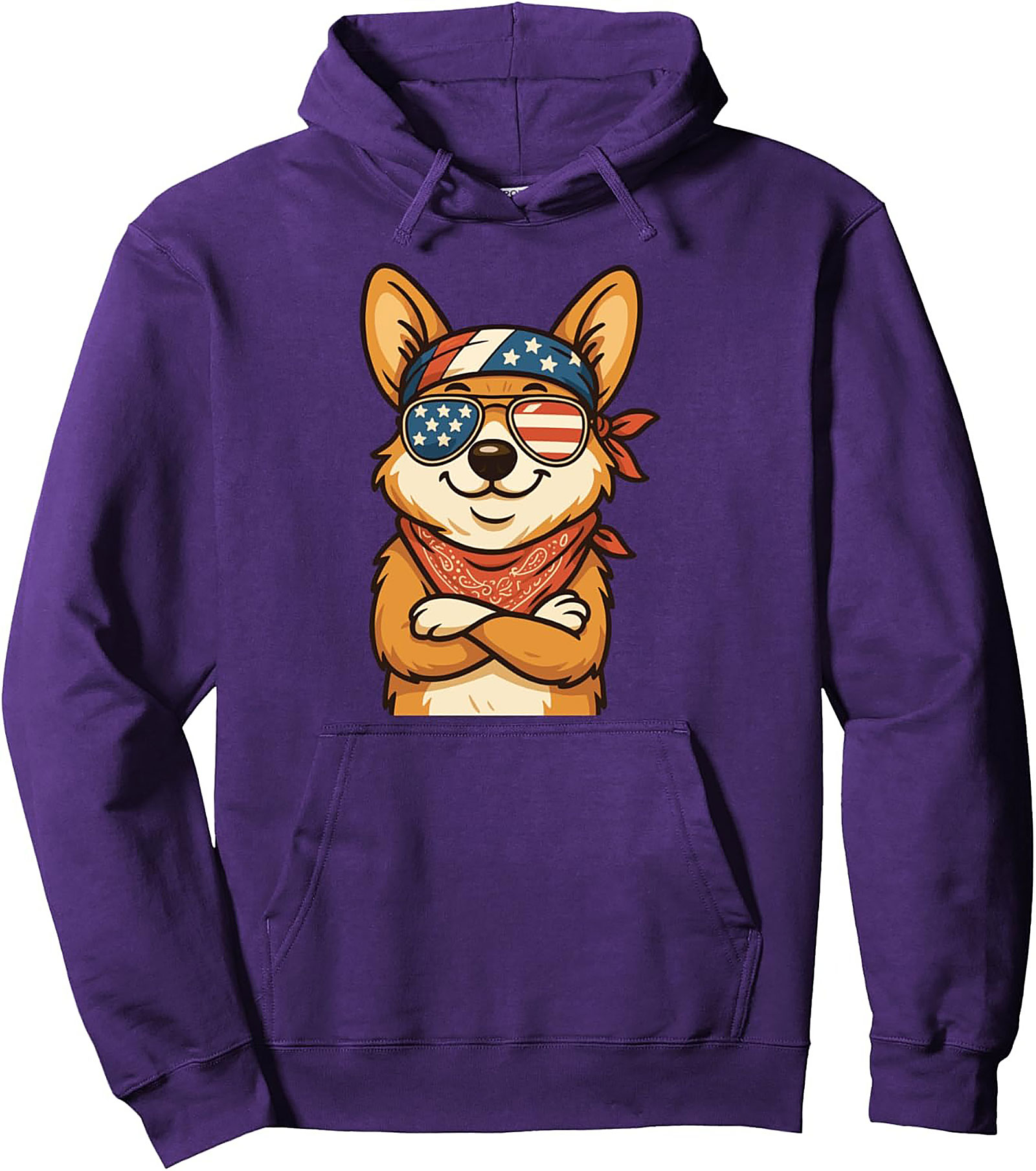 Patriotic Corgi Pullover Hoodie | American Dog Graphic