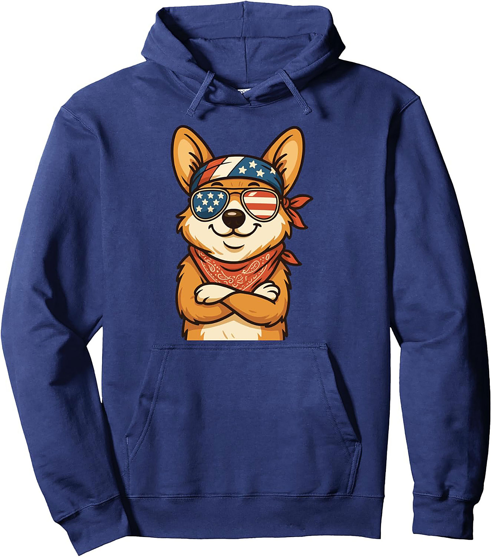Patriotic Corgi Pullover Hoodie | American Dog Graphic