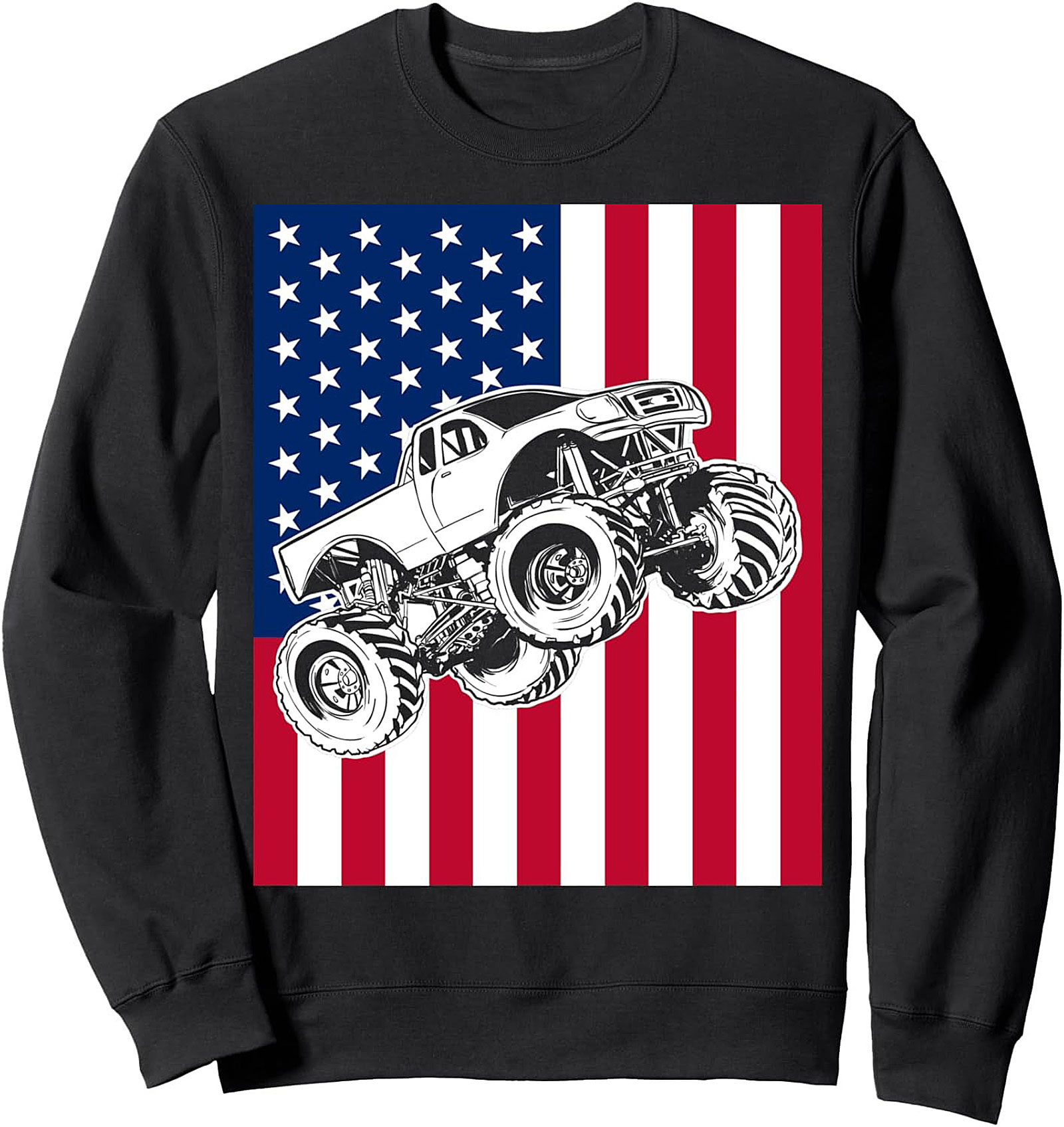 Patriotic Monster Truck Crewneck Sweatshirt - USA Flag Pullover