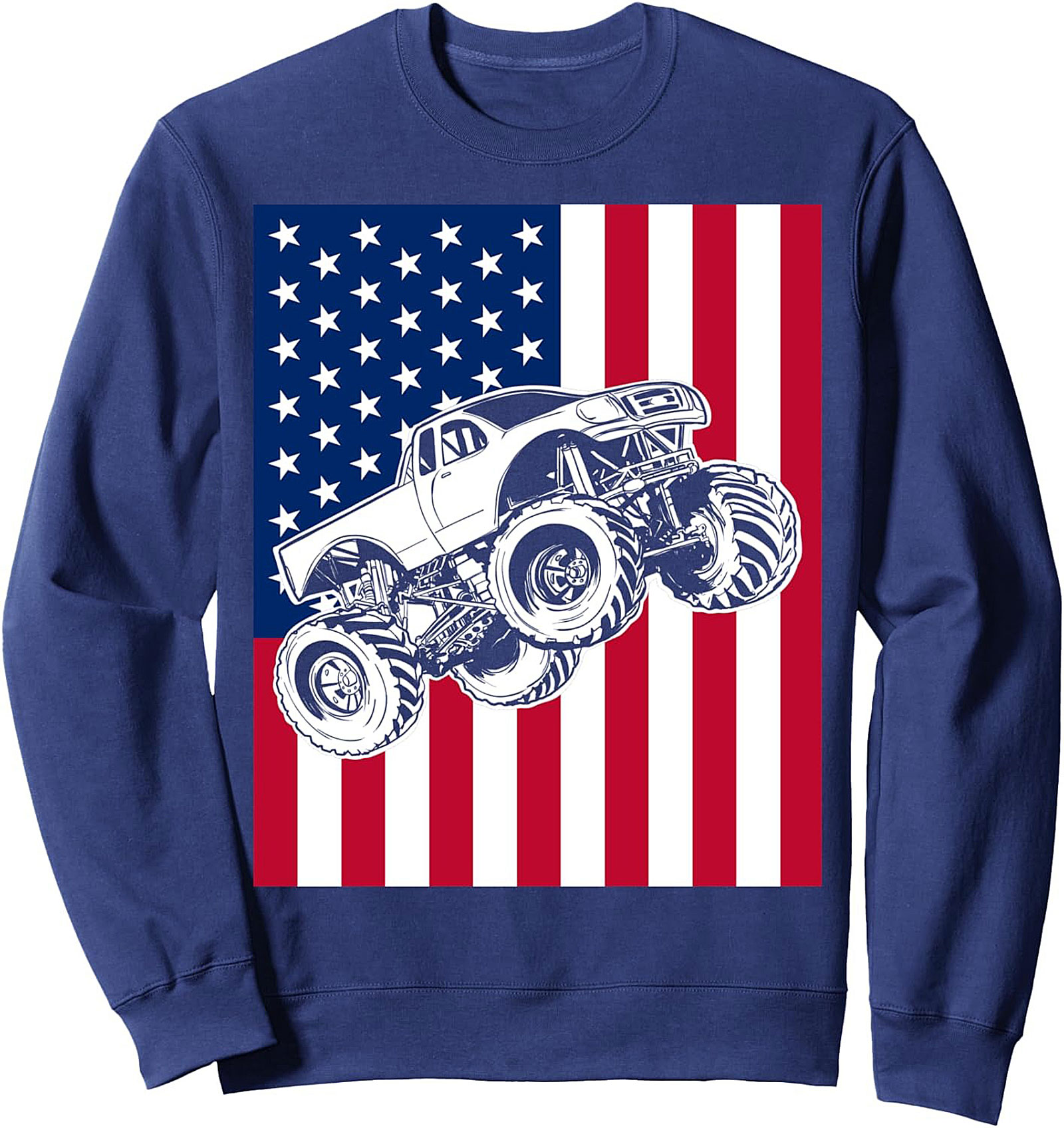 Patriotic Monster Truck Crewneck Sweatshirt - USA Flag Pullover