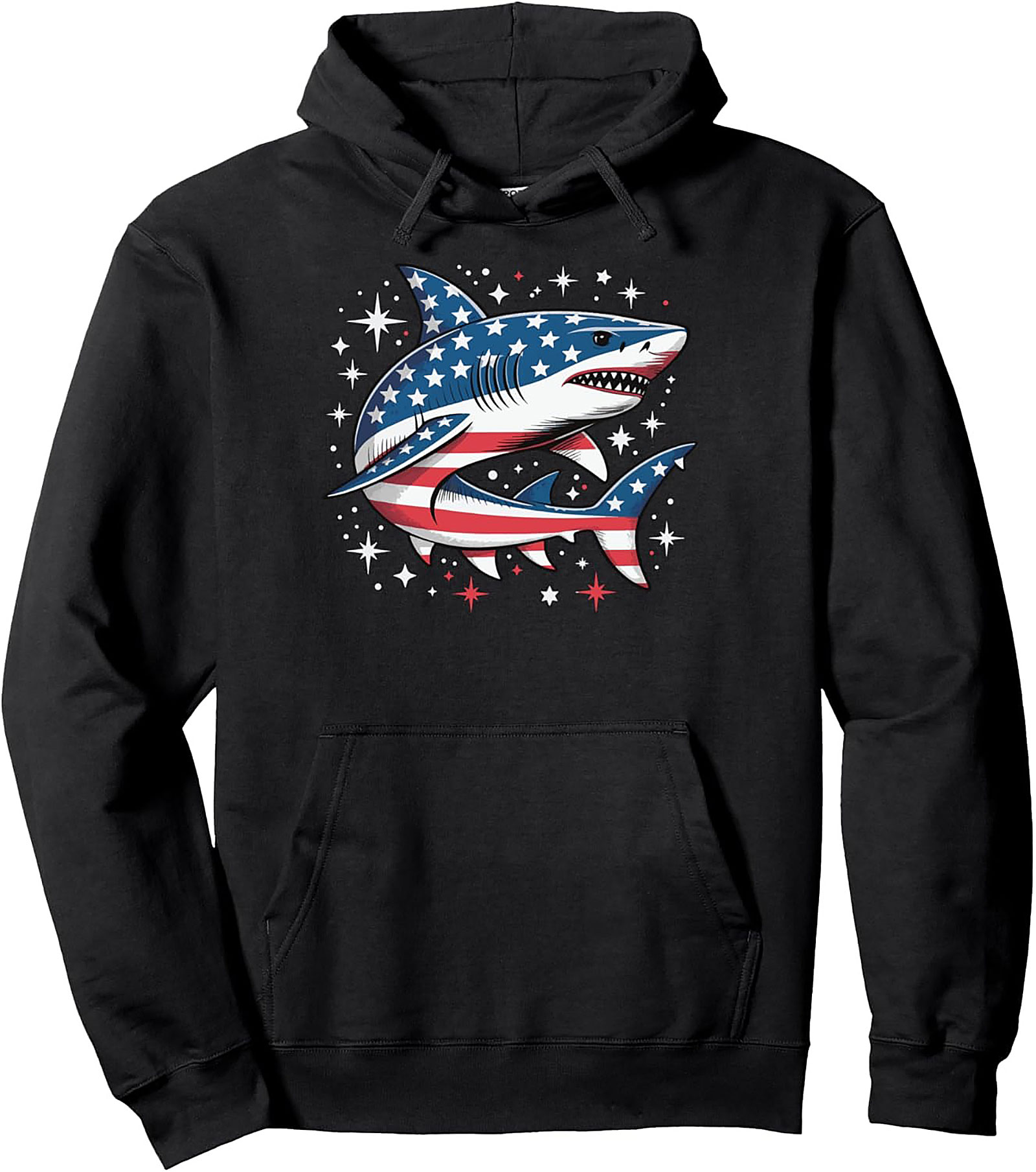 American Flag Shark Pullover Hoodie | Patriotic Graphic