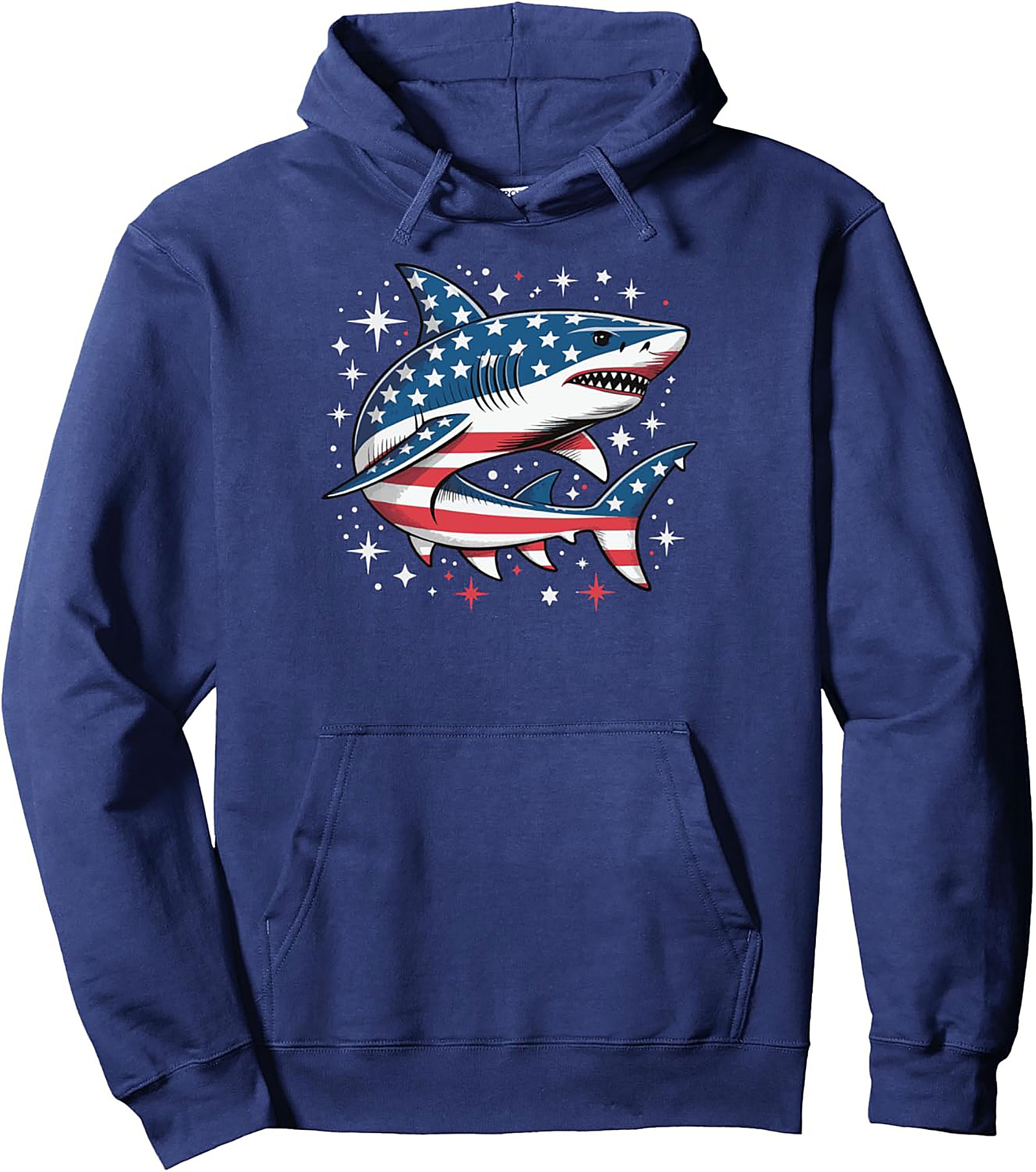 American Flag Shark Pullover Hoodie | Patriotic Graphic