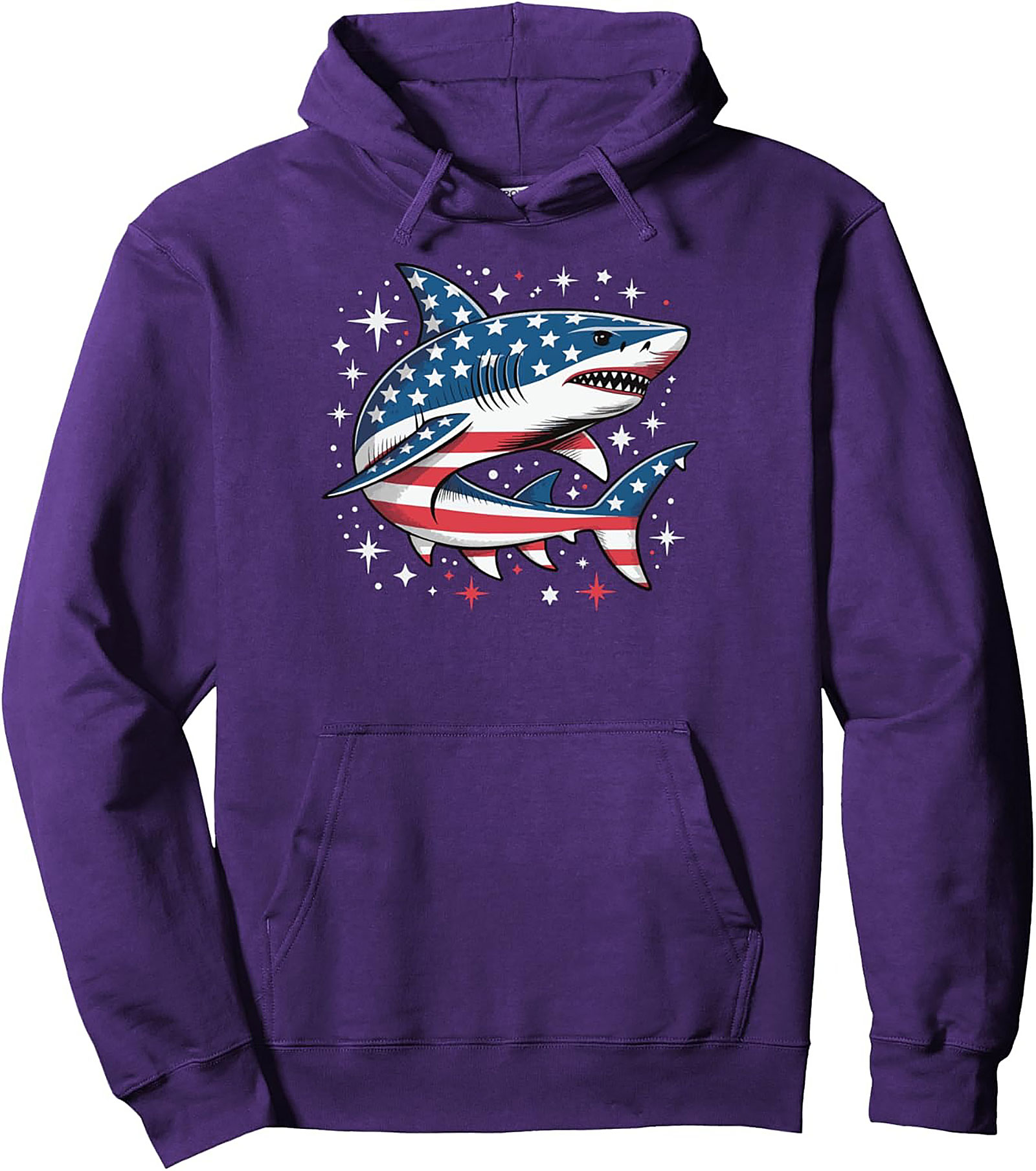 American Flag Shark Pullover Hoodie | Patriotic Graphic