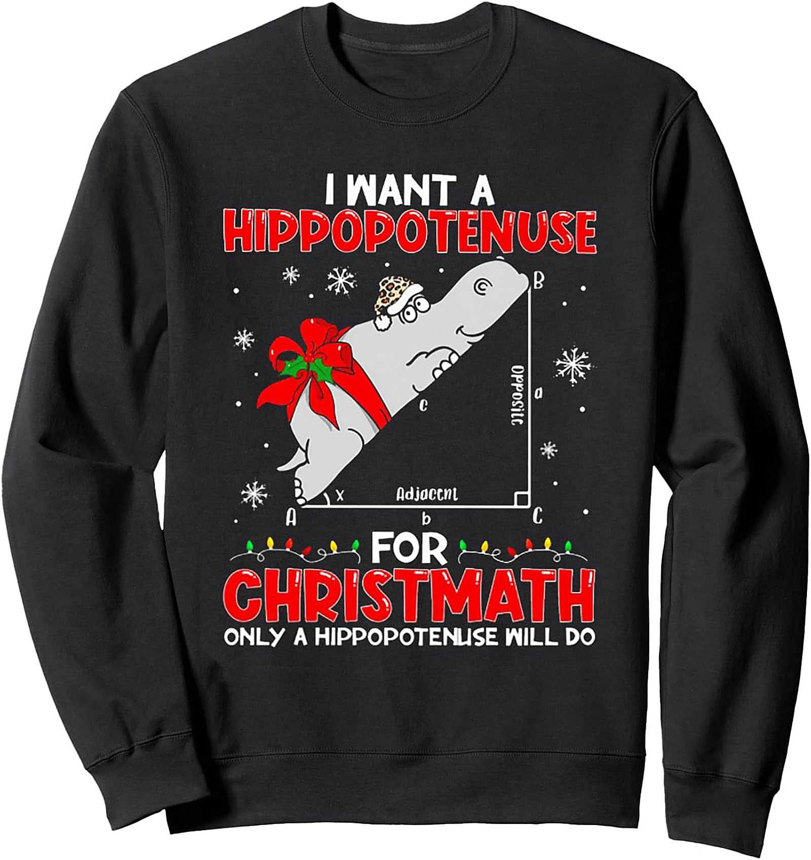 Hippotenuse Math Christmas Crewneck Sweatshirt Pun Gift