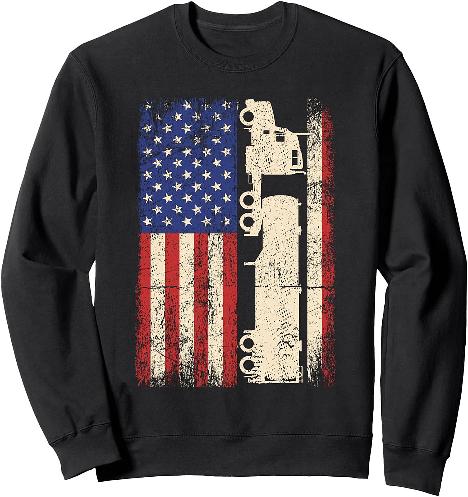Vintage American Flag Semi-Truck Graphic Sweatshirt