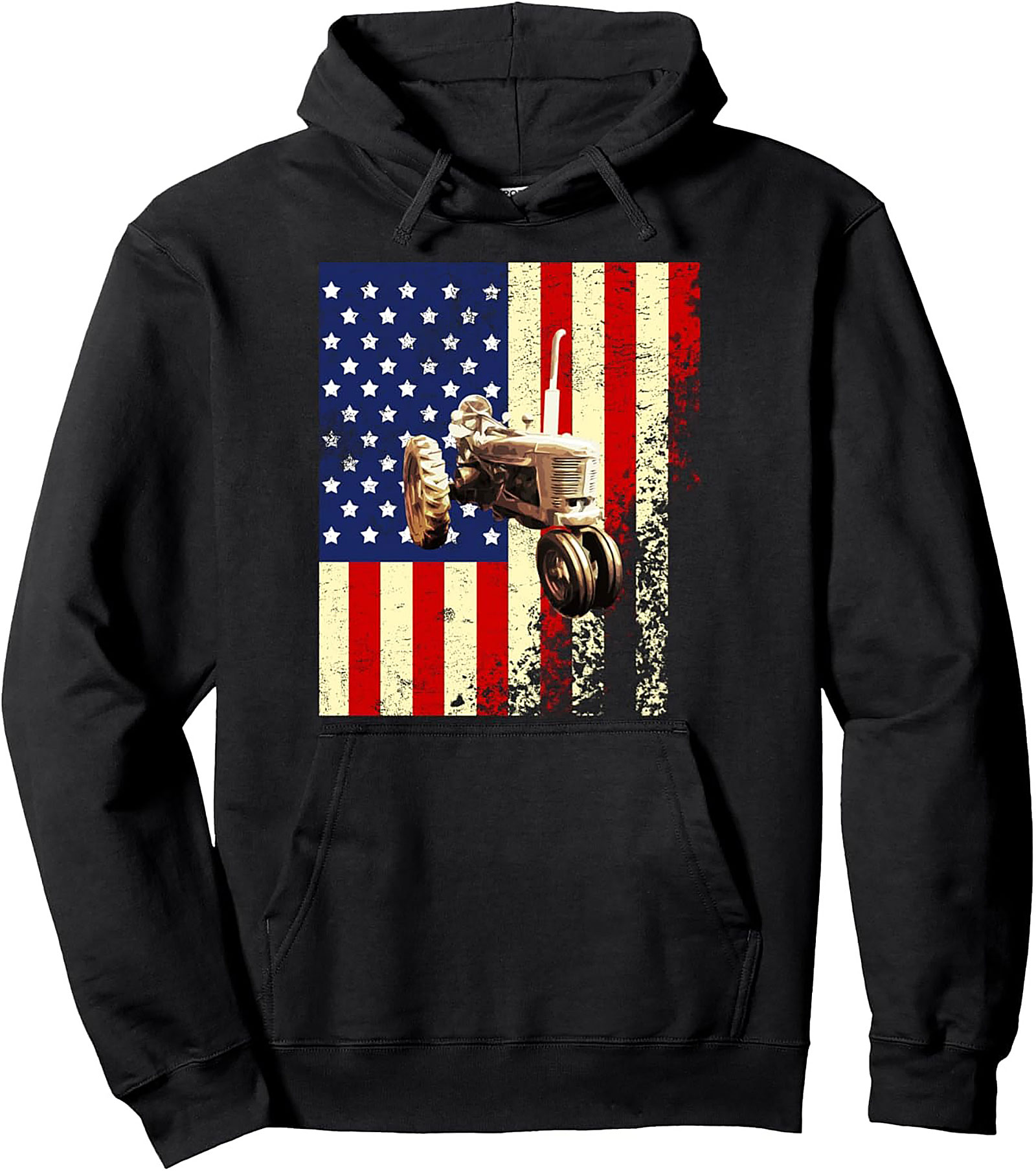 Vintage Tractor Patriotic Pullover Hoodie | Farmer Flag
