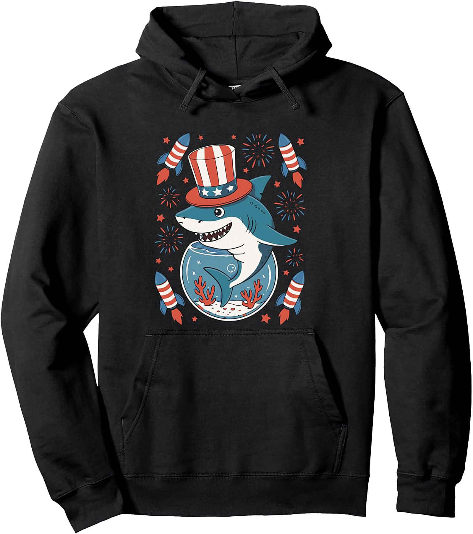 Funny Patriotic Shark Pullover Hoodie | 4th of July