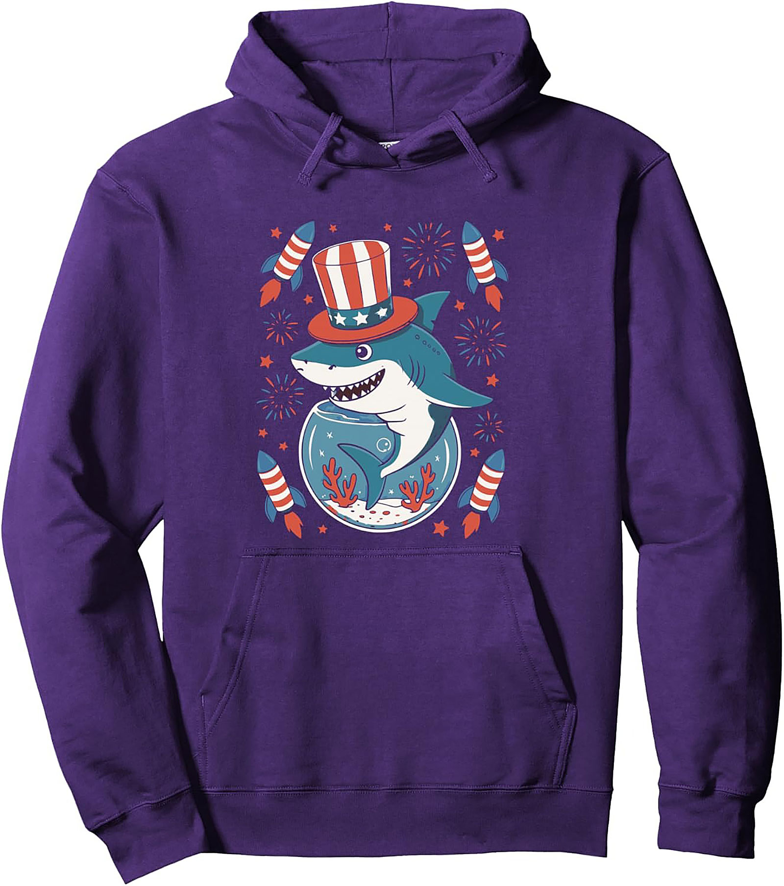 Funny Patriotic Shark Pullover Hoodie | 4th of July
