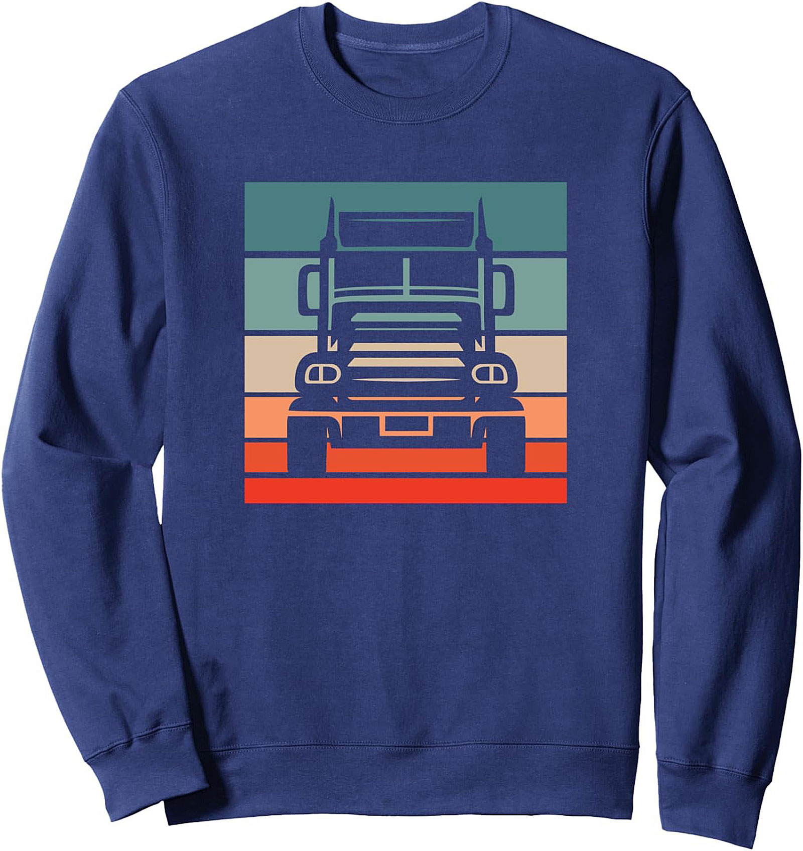 Retro Sunset Trucker Crewneck Sweatshirt – Semi-Truck Graphic Pullover