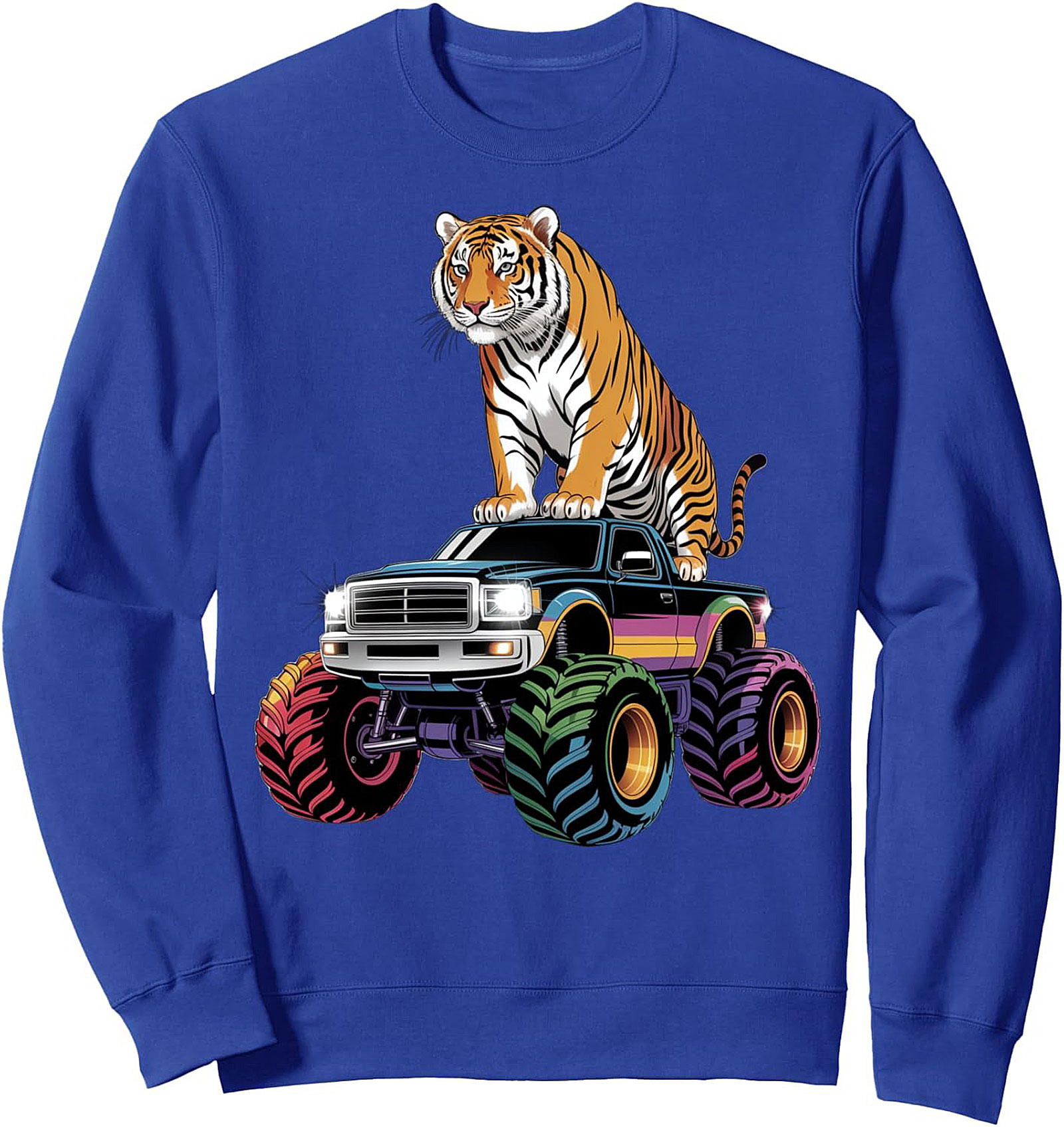 Retro Tiger Monster Truck Crewneck Sweatshirt – 80s Vibe Pullover