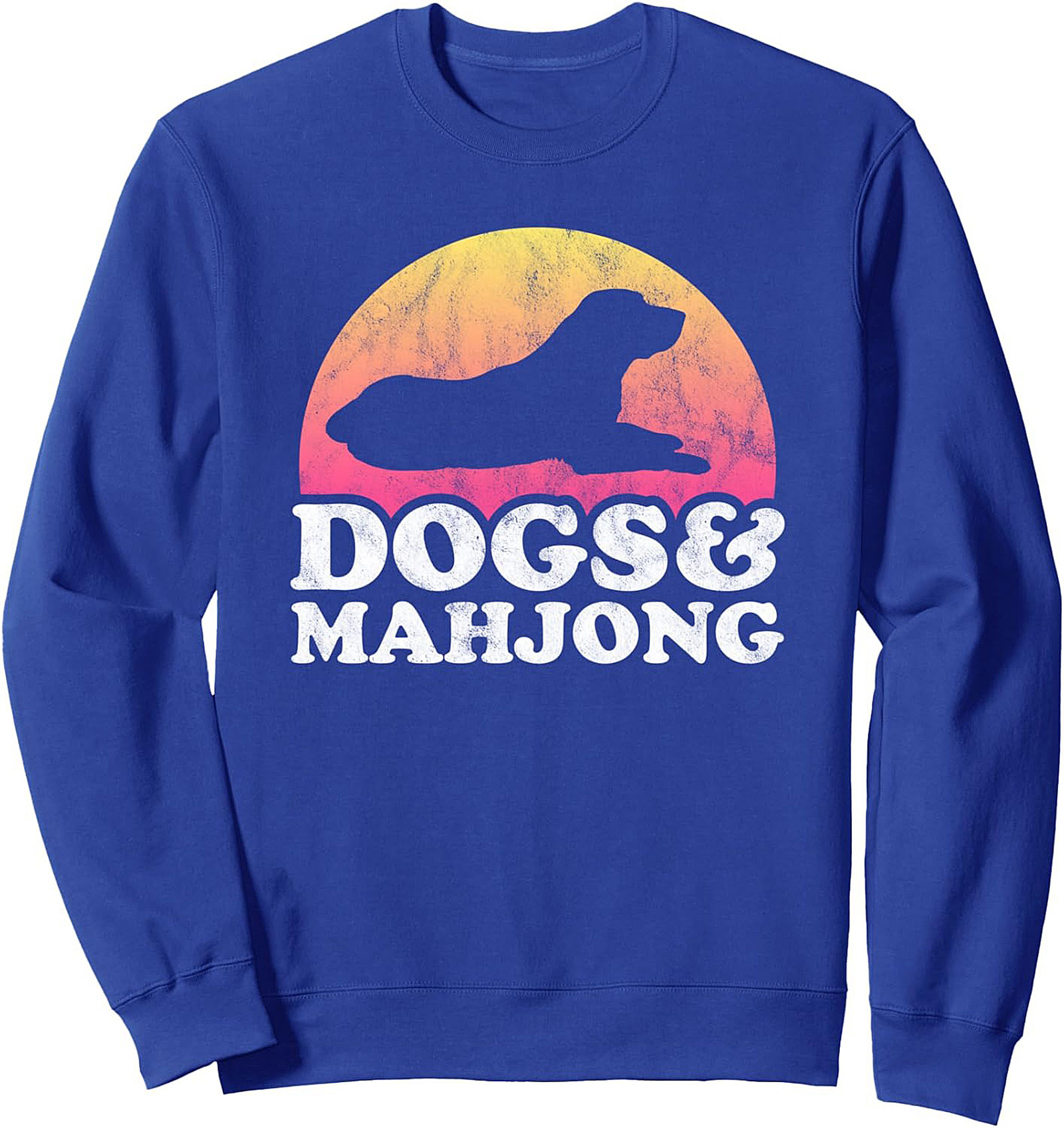 Dogs and Mahjong Crewneck Sweatshirt | Retro Sunset Dog Lover Pullover
