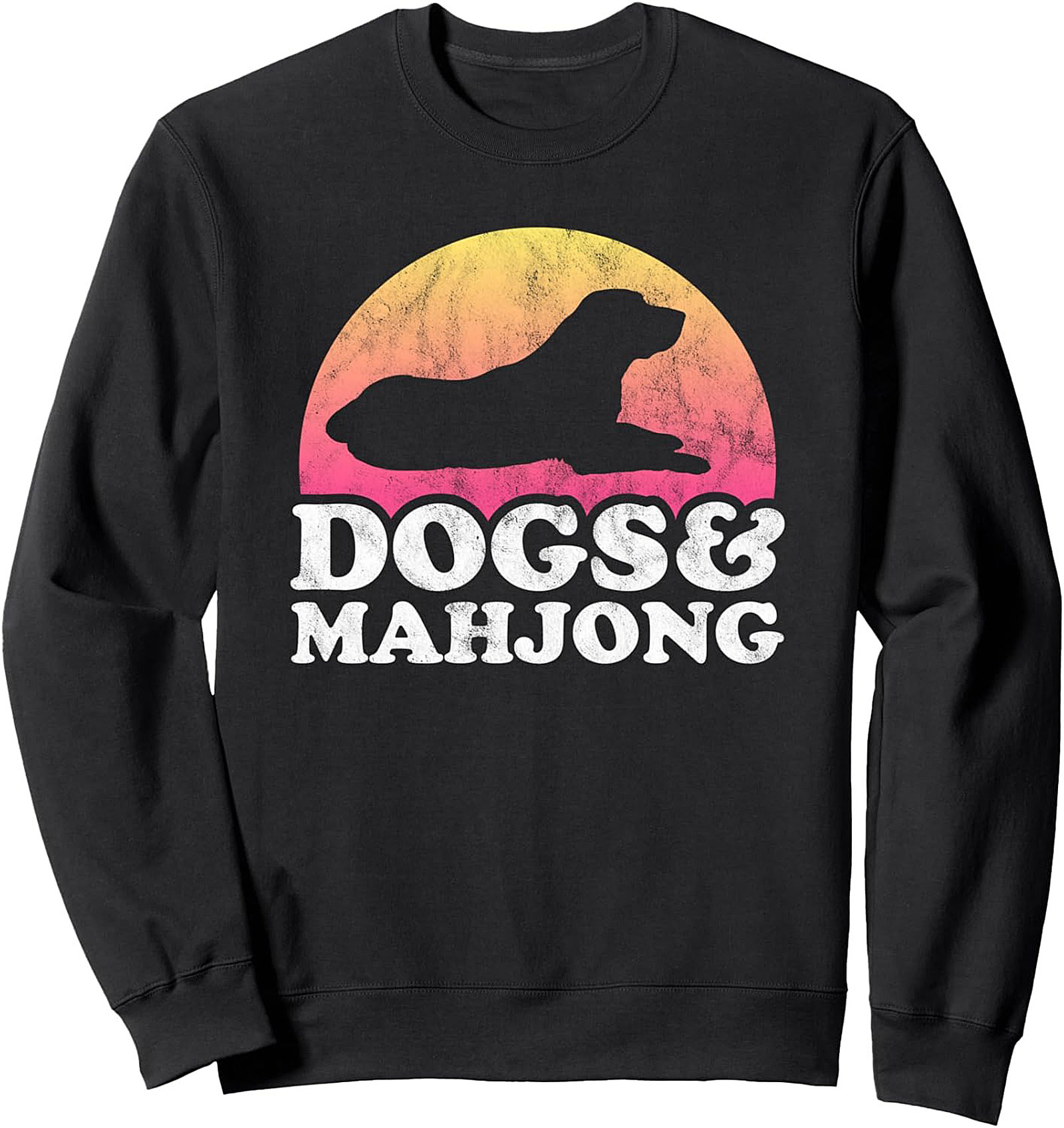 Dogs and Mahjong Crewneck Sweatshirt | Retro Sunset Dog Lover Pullover