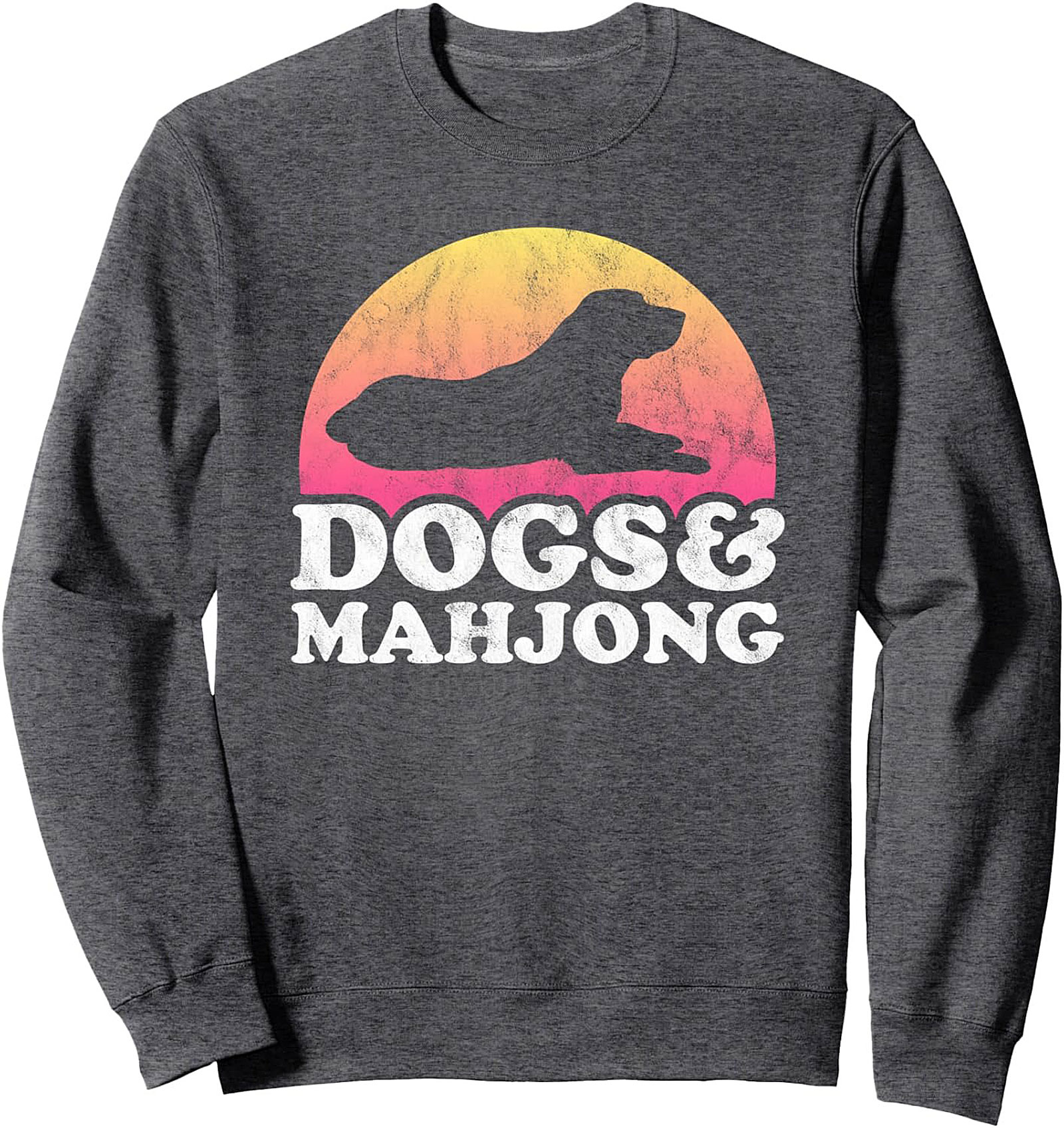 Dogs and Mahjong Crewneck Sweatshirt | Retro Sunset Dog Lover Pullover