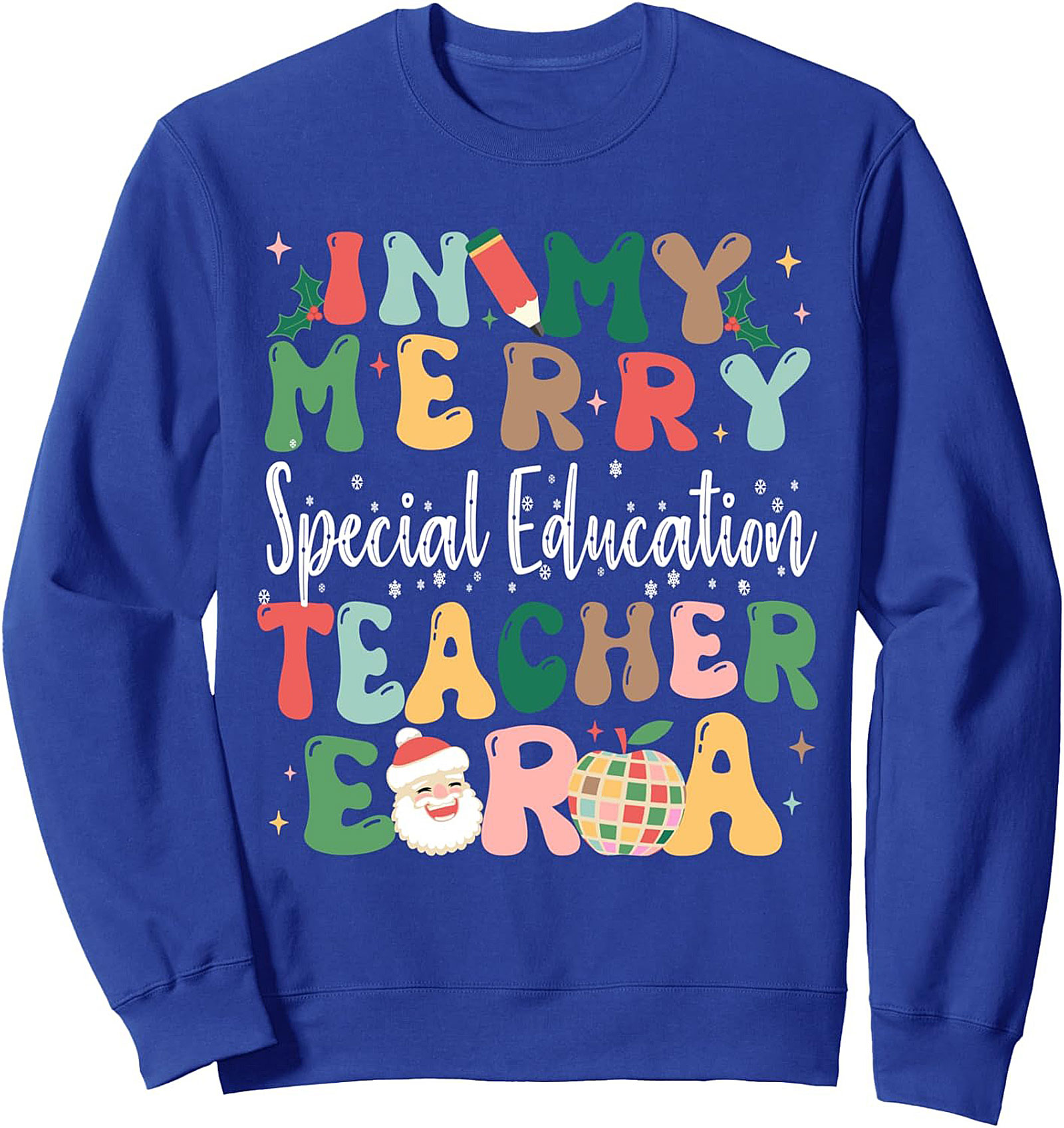 Merry SPED Teacher Era Groovy Christmas Crewneck Sweatshirt