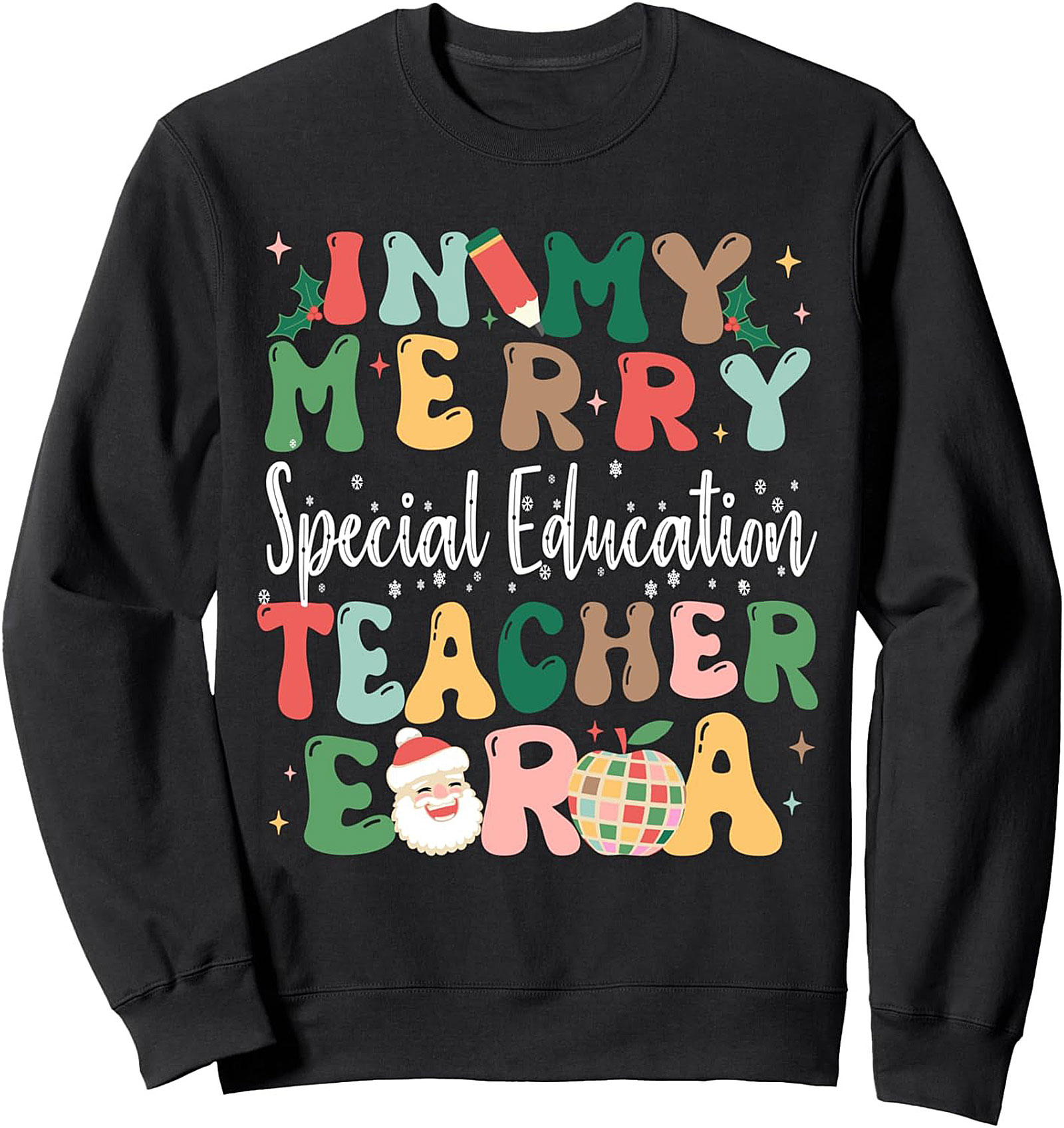 Merry SPED Teacher Era Groovy Christmas Crewneck Sweatshirt