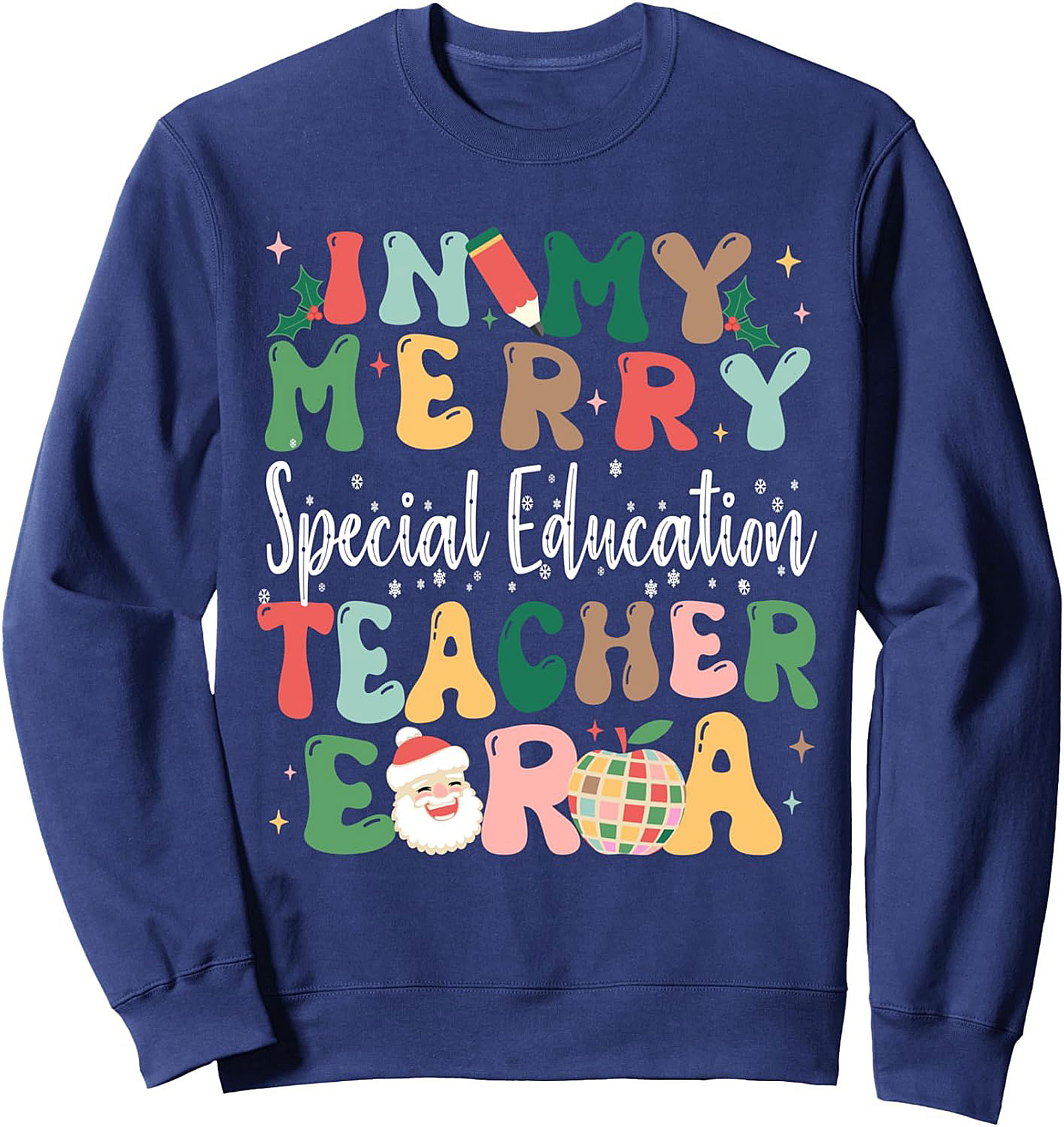Merry SPED Teacher Era Groovy Christmas Crewneck Sweatshirt