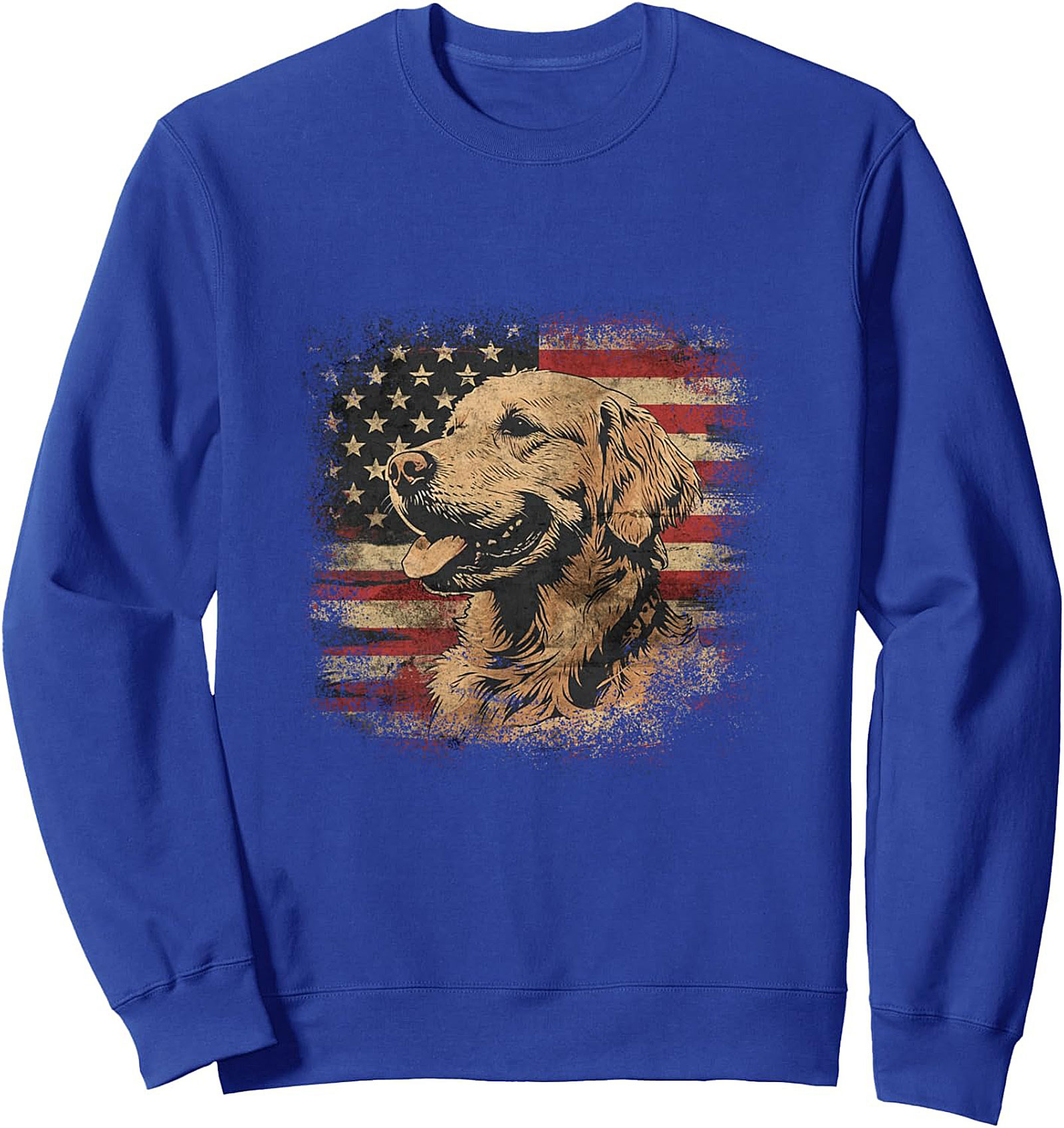 Patriotic Golden Retriever Crewneck Sweatshirt – Distressed American Flag Dog Lover Pullover