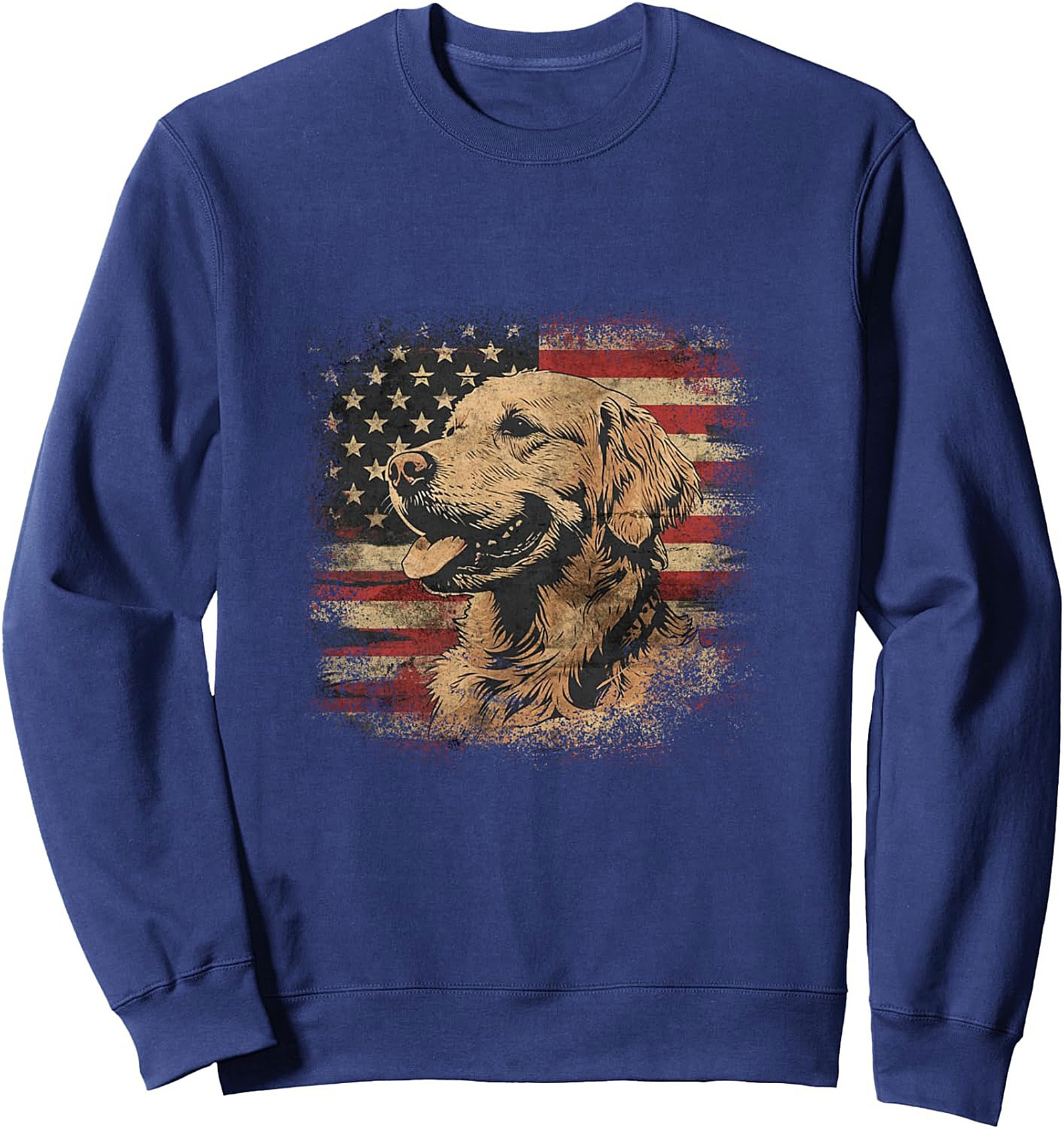 Patriotic Golden Retriever Crewneck Sweatshirt – Distressed American Flag Dog Lover Pullover