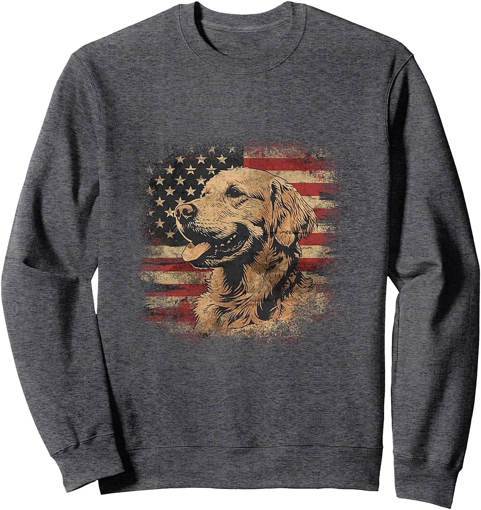 Patriotic Golden Retriever Crewneck Sweatshirt – Distressed American Flag Dog Lover Pullover
