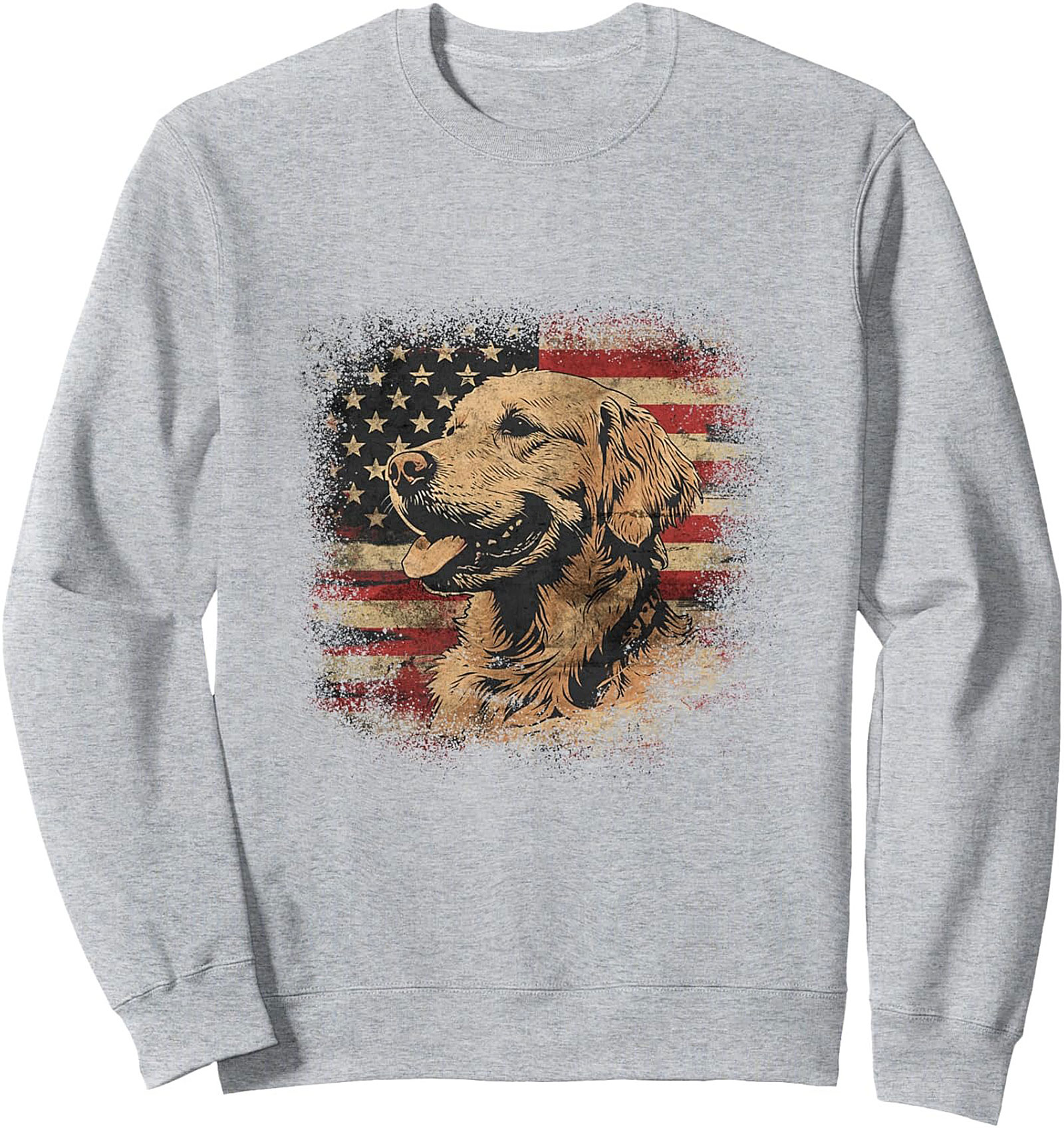 Patriotic Golden Retriever Crewneck Sweatshirt – Distressed American Flag Dog Lover Pullover