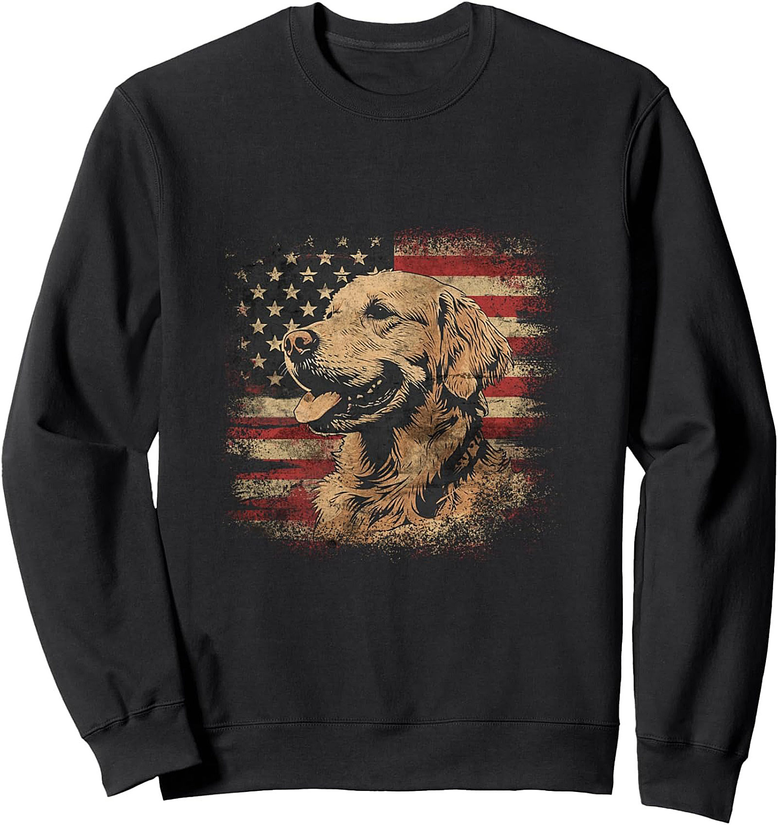 Patriotic Golden Retriever Crewneck Sweatshirt – Distressed American Flag Dog Lover Pullover