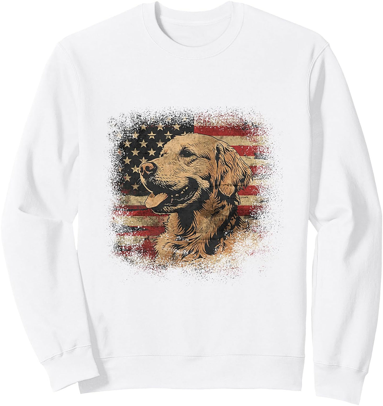 Patriotic Golden Retriever Crewneck Sweatshirt – Distressed American Flag Dog Lover Pullover